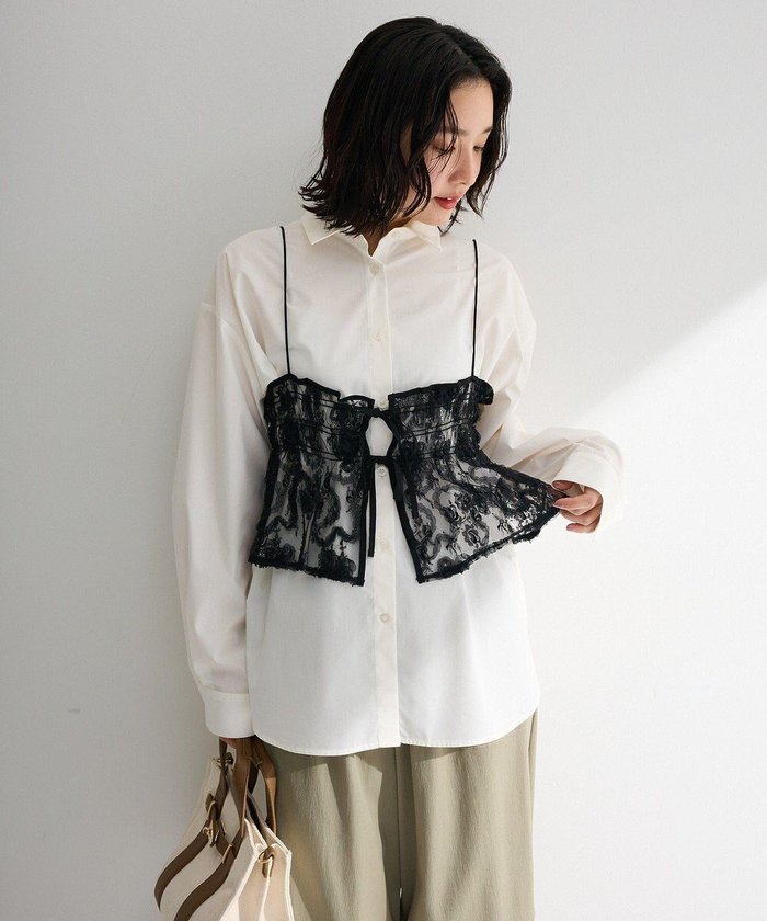 【グリーンパークス/Green Parks】のSET2点シャツ+レースビスチェ インテリア・キッズ・メンズ・レディースファッション・服の通販 founy(ファニー) https://founy.com/ ファッション Fashion レディースファッション Fashion for Women トップス・カットソー Cut & Sew Tops シャツ・ブラウス・オフィスカジュアル Elegant Blouses & Button-Ups ビスチェ Bustiers & Corset Tops / Layered Bustier Style シンプル Simple, Minimal トレンド Trend, Trending Now ポケット Pocket, Pocket Detail レース Lace, Lace Fabric エレガント 上品 Elegant 夏 Summer 春 Spring S/S・春夏 SS, Spring/Summer, Warm Season |ID: prp329100004864460 ipo3291000000036289676