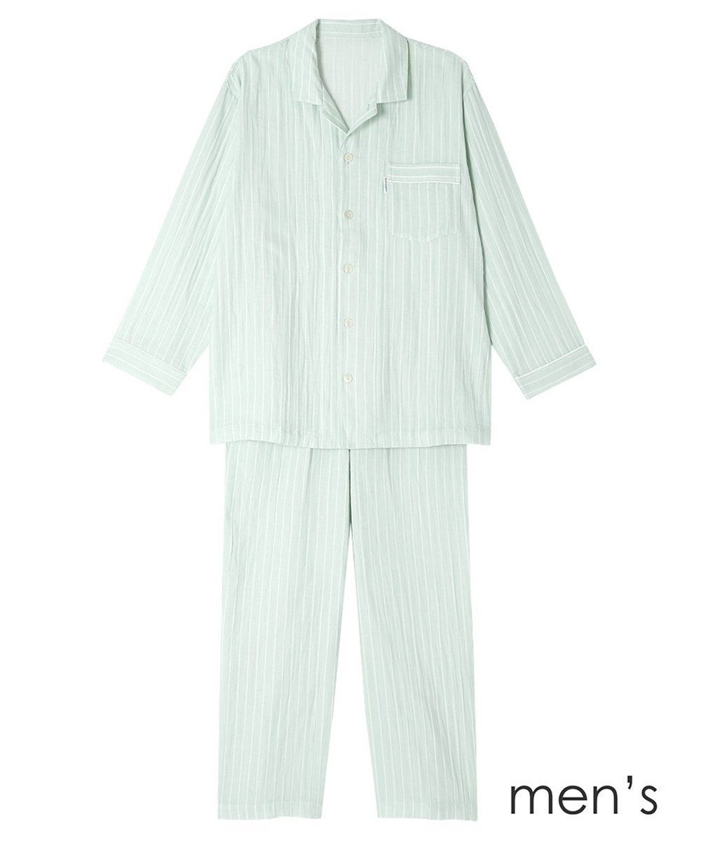 【ワコール 睡眠科学/wacoal suimin / MEN】のメンズ パジャマ 長袖 長ズボン 綿100%(本体) 二重ガーゼ 通気性 上下セット 前開き レディースパジャマあり(YDX570) YGX571 睡眠科学/ワコール インテリア・キッズ・メンズ・レディースファッション・服の通販 founy(ファニー) 　ファッション　Fashion　メンズファッション　Fashion for Men　パジャマ　Pajamas, Sleepwear　ボトム　Bottoms, Lower Wear　メンズ　Men's, Menswear　長袖　Long Sleeve, Full Sleeve　グリーン|ID: prp329100004866117 ipo3291000000036223131