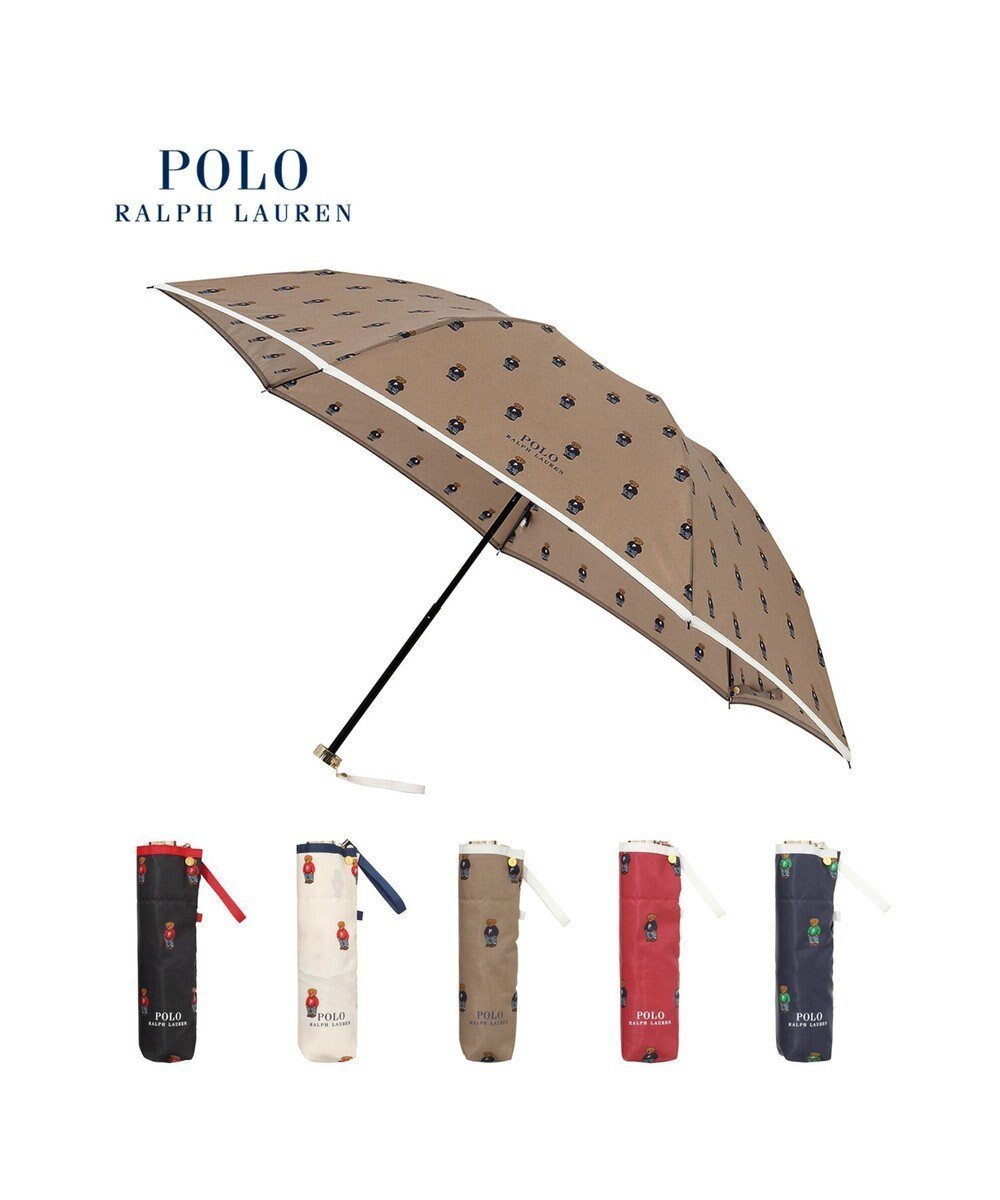 【ムーンバット/MOONBAT】のPOLO RALPH LAUREN 折りたたみ傘 FLAG BEAR ツイル インテリア・キッズ・メンズ・レディースファッション・服の通販 founy(ファニー) 　ファッション　Fashion　レディースファッション　Fashion for Women　レイングッズ・傘・晴雨兼用傘　Umbrellas & Rain Gear　アイビー　Ivy Pattern　ツイル　Twist, Twisted Detail　トリミング　Trimming, Decorative Edge　ニューヨーク　New York, NYC Style　プリント　Print, Printed Pattern　傘　Umbrella, Parasol　ベージュ|ID: prp329100004866144 ipo3291000000036223657