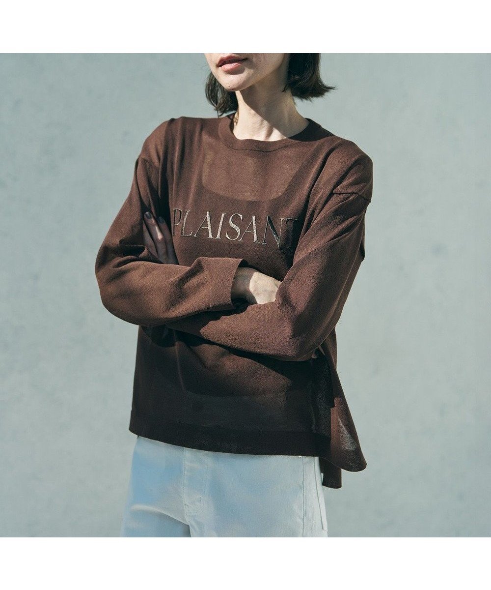 【アンフィーロ 自由区/UNFILO】のシアーフォルムニット クルーネック インテリア・キッズ・メンズ・レディースファッション・服の通販 founy(ファニー) 　ファッション　Fashion　レディースファッション　Fashion for Women　トップス・カットソー　Cut & Sew Tops　ニット　Knit Tops & Sweaters　ウォッシャブル　Machine Washable　シアー　Sheer, See-Through　スリット　Slit, Slit Detail　セーター　Sweater, Knitwear　ヘムライン　Hemline, Bottom Cut　リラックス　Relax, Relaxed Fit　夏　Summer　抗菌　Antibacterial, Bacteria-Resistant　春　Spring　S/S・春夏　SS, Spring/Summer, Warm Season　ブラウンロゴ|ID: prp329100004866155 ipo3291000000036223877