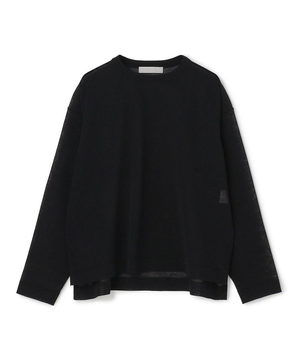 【アンフィーロ 自由区/UNFILO】のシアーフォルムニット クルーネック インテリア・キッズ・メンズ・レディースファッション・服の通販 founy(ファニー) 　ファッション　Fashion　レディースファッション　Fashion for Women　トップス・カットソー　Cut & Sew Tops　ニット　Knit Tops & Sweaters　ウォッシャブル　Machine Washable　シアー　Sheer, See-Through　スリット　Slit, Slit Detail　セーター　Sweater, Knitwear　ヘムライン　Hemline, Bottom Cut　リラックス　Relax, Relaxed Fit　夏　Summer　抗菌　Antibacterial, Bacteria-Resistant　春　Spring　S/S・春夏　SS, Spring/Summer, Warm Season　ブラック|ID: prp329100004866155 ipo3291000000036223880