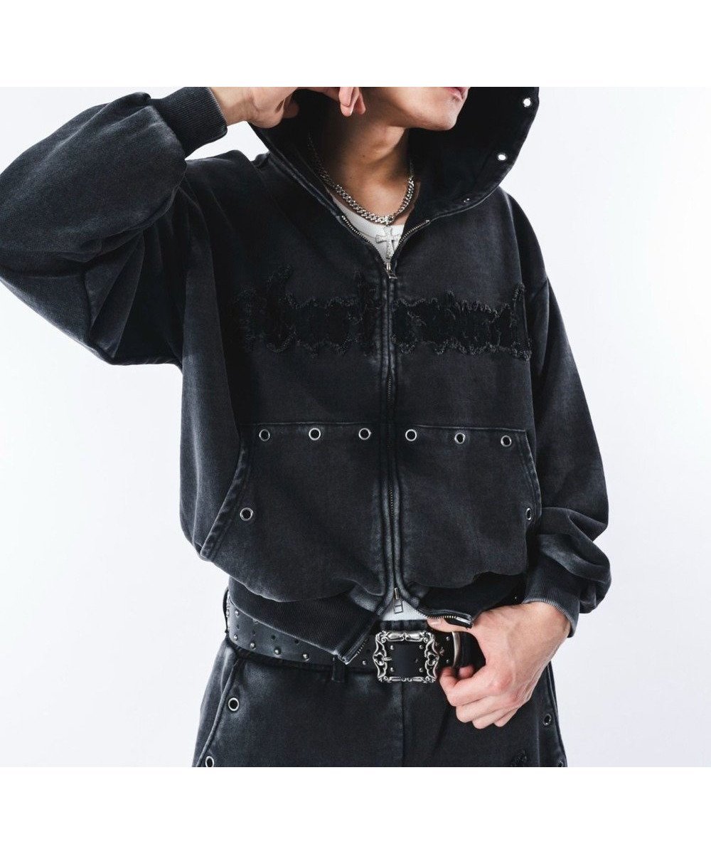 【ウィゴー/WEGO】の【ユニセックス着用ITEM】ブリーチハトメZIPパーカー インテリア・キッズ・メンズ・レディースファッション・服の通販 founy(ファニー) 　ファッション　Fashion　レディースファッション　Fashion for Women　トップス・カットソー　Cut & Sew Tops　レディースパーカー・カジュアルフーディー　Casual Hoodies & Sweatshirts　インナー　Innerwear　春　Spring　秋　Autumn　カーゴパンツ　Cargo Pants, Utility Pants　コンパクト　Compact, Small Size　シンプル　Simple, Minimal　スマホ　Smartphone, Mobile Device　タンク　Tank Top, Sleeveless Top　トレンド　Trend, Trending Now　パーカー　Hoodie, Parka　フロント　Front, Front Design　ブリーチ　Bleach, Washed Finish　プリント　Print, Printed Pattern　メンズ　Men's, Menswear　モノトーン　Monotone, Black and White　冬　Winter / This Winter　S/S・春夏　SS, Spring/Summer, Warm Season　夏　Summer　ブラックその他|ID: prp329100004866183 ipo3291000000036224325