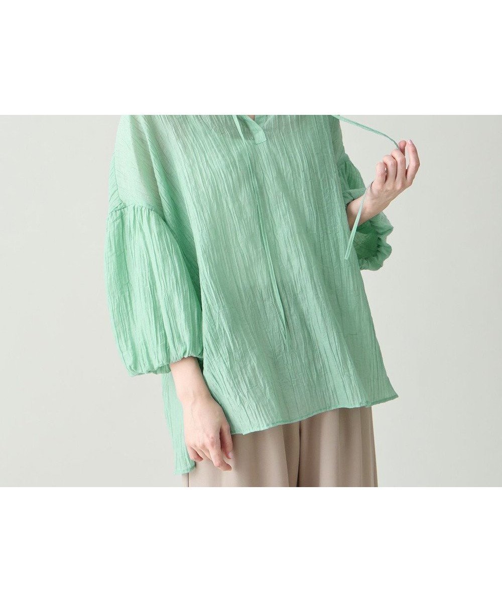 【エニー/ANY】のバルーンスリーブスキッパーブラウス 人気、トレンドファッション・服の通販 founy(ファニー) 　ファッション　Fashion　レディースファッション　Fashion for Women　トップス・カットソー　Cut & Sew Tops　シャツ・ブラウス・オフィスカジュアル　Elegant Blouses & Button-Ups　インナー　Innerwear　キャミソール　Camisole, Spaghetti Strap Top　シアー　Sheer, See-Through　スキッパー　Skipper, Open Collar　ストレート　Straight, Straight Cut　スリット　Slit, Slit Detail　ワッシャー　Washer, Crinkled Finish　夏　Summer　春　Spring　S/S・春夏　SS, Spring/Summer, Warm Season　 other-1|ID: prp329100004866196 ipo3291000000036224472