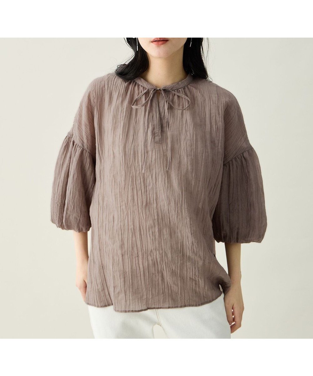 【エニー/ANY】のバルーンスリーブスキッパーブラウス インテリア・キッズ・メンズ・レディースファッション・服の通販 founy(ファニー) 　ファッション　Fashion　レディースファッション　Fashion for Women　トップス・カットソー　Cut & Sew Tops　シャツ・ブラウス・オフィスカジュアル　Elegant Blouses & Button-Ups　インナー　Innerwear　キャミソール　Camisole, Spaghetti Strap Top　シアー　Sheer, See-Through　スキッパー　Skipper, Open Collar　ストレート　Straight, Straight Cut　スリット　Slit, Slit Detail　ワッシャー　Washer, Crinkled Finish　夏　Summer　春　Spring　S/S・春夏　SS, Spring/Summer, Warm Season　モカ|ID: prp329100004866196 ipo3291000000036224478