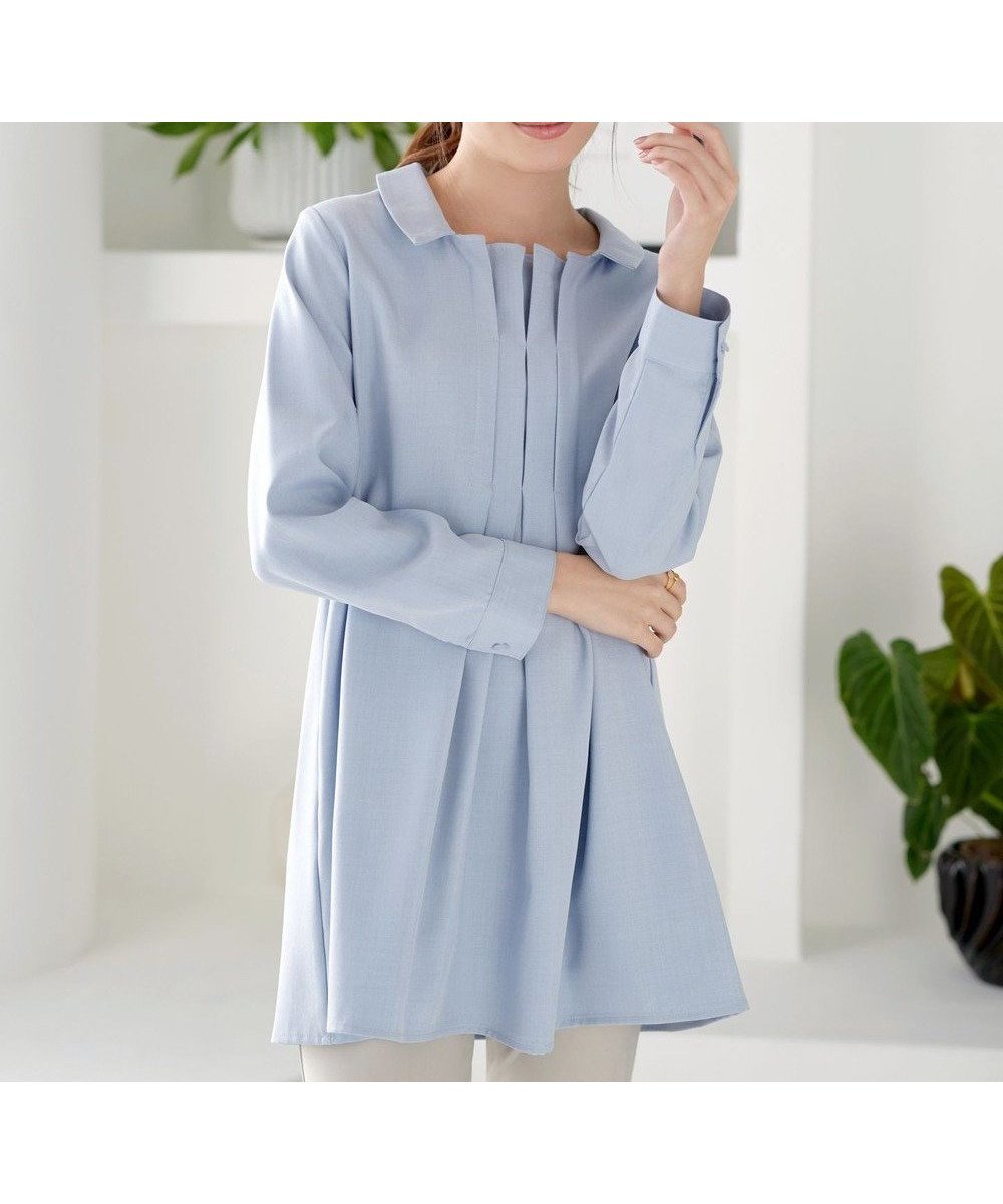 【ティアクラッセ/Tiaclasse】のフロントタックシャツチュニック インテリア・キッズ・メンズ・レディースファッション・服の通販 founy(ファニー) 　ファッション　Fashion　レディースファッション　Fashion for Women　トップス・カットソー　Cut & Sew Tops　シャツ・ブラウス・オフィスカジュアル　Elegant Blouses & Button-Ups　ウォッシャブル　Machine Washable　春　Spring　洗える　Machine Washable　秋　Autumn　スキッパー　Skipper, Open Collar　チュニック　Tunic, Long Top　長袖　Long Sleeve, Full Sleeve　バランス　Balance, Style Balance　ポケット　Pocket, Pocket Detail　メランジ　Melange, Mixed Yarn　ロング　Long, Long-Length　S/S・春夏　SS, Spring/Summer, Warm Season　夏　Summer　エレガント 上品　Elegant　ビジネス 仕事 通勤　Business / Work / Commuting　サックス|ID: prp329100004866198 ipo3291000000036224500