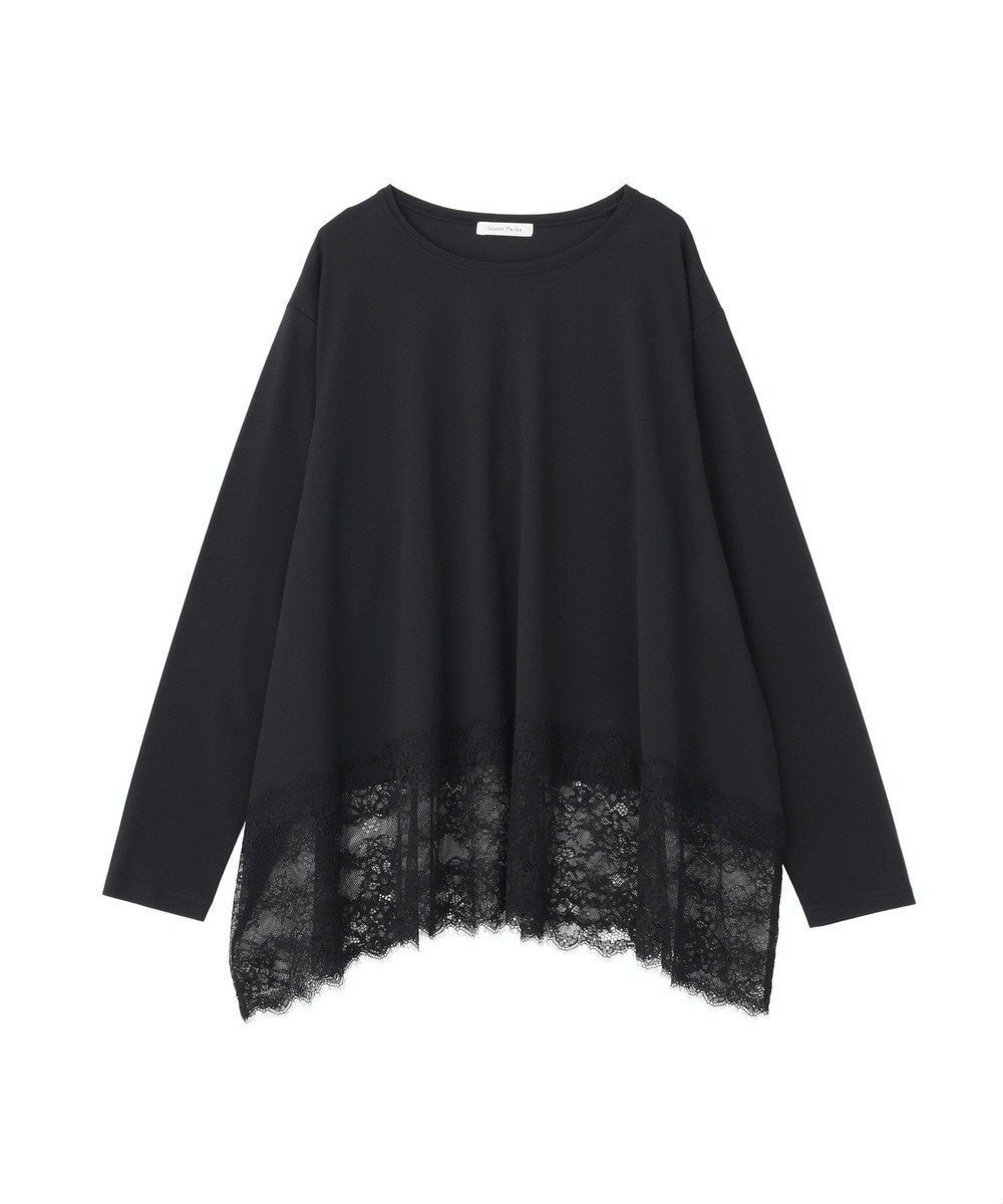 【グリーンパークス/Green Parks】の裾イレヘムレースドッキングプルオーバー インテリア・キッズ・メンズ・レディースファッション・服の通販 founy(ファニー) ファッション Fashion レディースファッション Fashion for Women トップス・カットソー Cut & Sew Tops シャツ・ブラウス・オフィスカジュアル Elegant Blouses & Button-Ups ロングTシャツ・Tシャツ Longline T-Shirts & Tees カジュアルプルオーバー・ニットトップス Pullovers & Knit Tops / Casual Pullovers カットソー・ベーシックTシャツ Cut-and-Sewn Tops / Stretch Tees & Basics イレギュラーヘム Irregular Hem イレヘム Irregular Hemline 春 Spring カットソー Cut and Sewn Top シンプル Simple, Minimal ドッキング Docking, Mixed Material ポケット Pocket, Pocket Detail レース Lace, Lace Fabric S/S・春夏 SS, Spring/Summer, Warm Season 夏 Summer エレガント 上品 Elegant Black|ID: prp329100004866200 ipo3291000000036224526