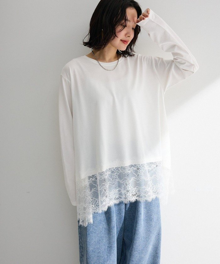 【グリーンパークス/Green Parks】の裾イレヘムレースドッキングプルオーバー インテリア・キッズ・メンズ・レディースファッション・服の通販 founy(ファニー) https://founy.com/ ファッション Fashion レディースファッション Fashion for Women トップス・カットソー Cut & Sew Tops シャツ・ブラウス・オフィスカジュアル Elegant Blouses & Button-Ups ロングTシャツ・Tシャツ Longline T-Shirts & Tees カジュアルプルオーバー・ニットトップス Pullovers & Knit Tops / Casual Pullovers カットソー・ベーシックTシャツ Cut-and-Sewn Tops / Stretch Tees & Basics イレギュラーヘム Irregular Hem イレヘム Irregular Hemline 春 Spring カットソー Cut and Sewn Top シンプル Simple, Minimal ドッキング Docking, Mixed Material ポケット Pocket, Pocket Detail レース Lace, Lace Fabric S/S・春夏 SS, Spring/Summer, Warm Season 夏 Summer エレガント 上品 Elegant |ID: prp329100004866200 ipo3291000000036283752