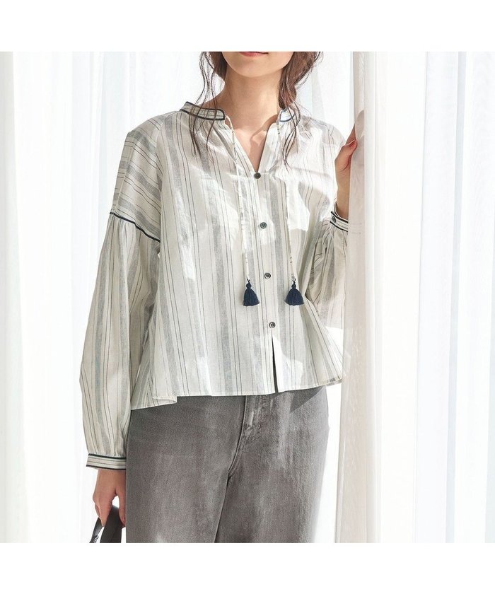 【23区/NIJYUSANKU】の【SLOW/一部店舗限定】ストライプエンブロイダリー ブラウス インテリア・キッズ・メンズ・レディースファッション・服の通販 founy(ファニー) https://founy.com/ ファッション Fashion レディースファッション Fashion for Women トップス・カットソー Cut & Sew Tops シャツ・ブラウス・オフィスカジュアル Elegant Blouses & Button-Ups 春 Spring キャミソール Camisole, Spaghetti Strap Top クロップド Cropped, Short Length シルケット Silket, Silky Cotton ストライプ Stripe, Striped Pattern タッセル Tassel, Fringe タンク Tank Top, Sleeveless Top トレンド Trend, Trending Now フロント Front, Front Design リゾート Resort, Vacation Style リネン Linen, Linen Fabric リラックス Relax, Relaxed Fit ワイド Wide, Wide Fit S/S・春夏 SS, Spring/Summer, Warm Season おすすめ Recommended / Our Picks 夏 Summer 2026年 2026 |ID: prp329100004866221 ipo3291000000036224804