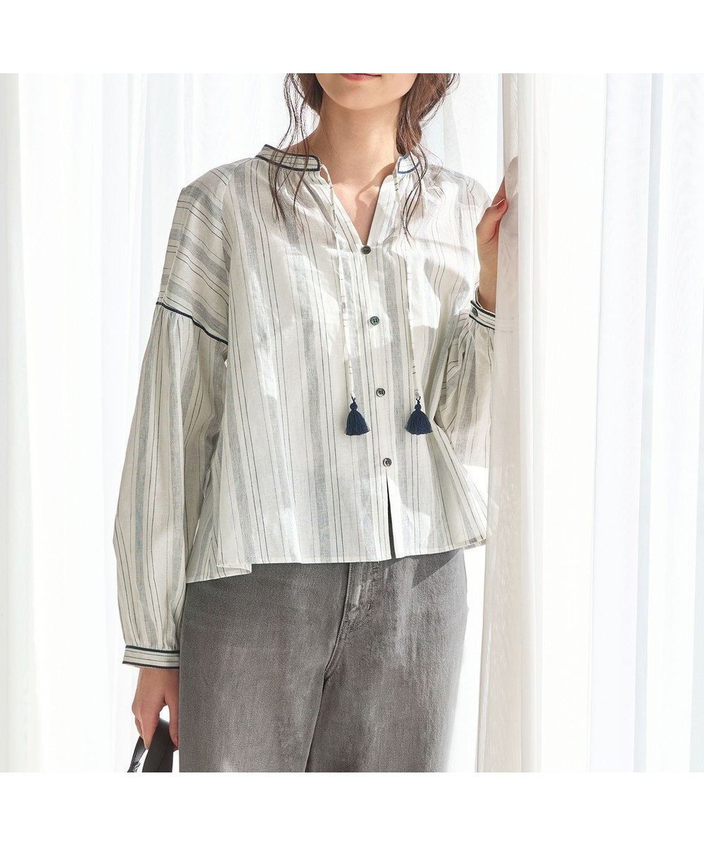 【23区/NIJYUSANKU】の【SLOW/一部店舗限定】ストライプエンブロイダリー ブラウス 人気、トレンドファッション・服の通販 founy(ファニー) 　ファッション　Fashion　レディースファッション　Fashion for Women　トップス・カットソー　Cut & Sew Tops　シャツ・ブラウス・オフィスカジュアル　Elegant Blouses & Button-Ups　春　Spring　キャミソール　Camisole, Spaghetti Strap Top　クロップド　Cropped, Short Length　シルケット　Silket, Silky Cotton　ストライプ　Stripe, Striped Pattern　タッセル　Tassel, Fringe　タンク　Tank Top, Sleeveless Top　トレンド　Trend, Trending Now　フロント　Front, Front Design　リゾート　Resort, Vacation Style　リネン　Linen, Linen Fabric　リラックス　Relax, Relaxed Fit　ワイド　Wide, Wide Fit　S/S・春夏　SS, Spring/Summer, Warm Season　おすすめ　Recommended / Our Picks　夏　Summer　2026年　2026　 other-1|ID: prp329100004866221 ipo3291000000036224804