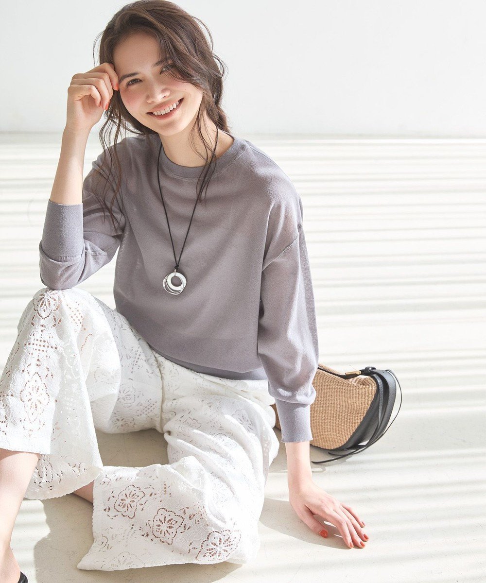 【23区/NIJYUSANKU】の【SLOW/一部店舗限定】シアー プルオーバー ニット インテリア・キッズ・メンズ・レディースファッション・服の通販 founy(ファニー) 　ファッション　Fashion　レディースファッション　Fashion for Women　トップス・カットソー　Cut & Sew Tops　ニット　Knit Tops & Sweaters　カジュアルプルオーバー・ニットトップス　Pullovers & Knit Tops / Casual Pullovers　春　Spring　シアー　Sheer, See-Through　シンプル　Simple, Minimal　セーター　Sweater, Knitwear　リネン　Linen, Linen Fabric　S/S・春夏　SS, Spring/Summer, Warm Season　夏　Summer　2026年　2026　ライトグレー系|ID: prp329100004866226 ipo3291000000036224871
