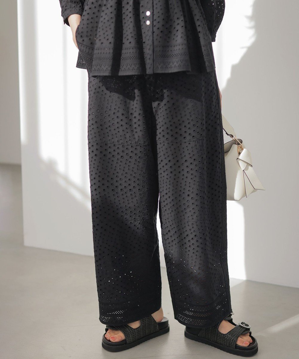 【組曲/KUMIKYOKU】の【先行予約】エンブロイダリーレース パンツ インテリア・キッズ・メンズ・レディースファッション・服の通販 founy(ファニー) 　ファッション　Fashion　レディースファッション　Fashion for Women　パンツ　Pants & Trousers　アイレット　Eyelet Lace　春　Spring　ノースリーブ　Sleeveless, No-Sleeve　バランス　Balance, Style Balance　フィット　Fit, Slim Fit　ペプラム　Peplum, Flared Hem　ボーダー　Border, Stripe　リボン　Ribbon, Bow　レース　Lace, Lace Fabric　ワイド　Wide, Wide Fit　S/S・春夏　SS, Spring/Summer, Warm Season　夏　Summer　ブラック系|ID: prp329100004866237 ipo3291000000036225007