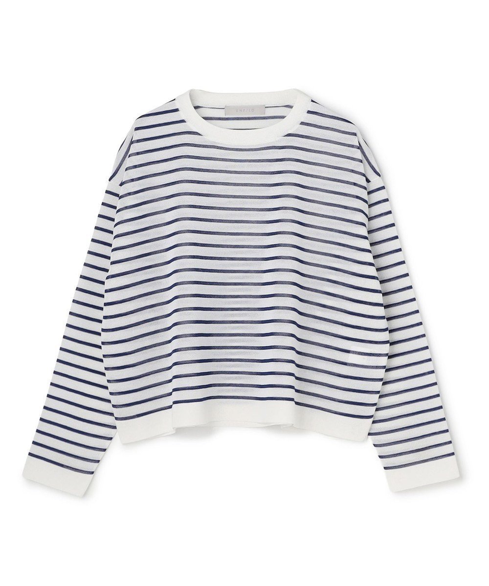 【アンフィーロ 自由区/UNFILO】のシアーフォルムニット ボーダー インテリア・キッズ・メンズ・レディースファッション・服の通販 founy(ファニー) 　ファッション　Fashion　レディースファッション　Fashion for Women　トップス・カットソー　Cut & Sew Tops　ニット　Knit Tops & Sweaters　ウォッシャブル　Machine Washable　シアー　Sheer, See-Through　セーター　Sweater, Knitwear　フォルム　Silhouette, Form　ボーダー　Border, Stripe　夏　Summer　抗菌　Antibacterial, Bacteria-Resistant　春　Spring　S/S・春夏　SS, Spring/Summer, Warm Season　オフ×ネイビー|ID: prp329100004866238 ipo3291000000036225017