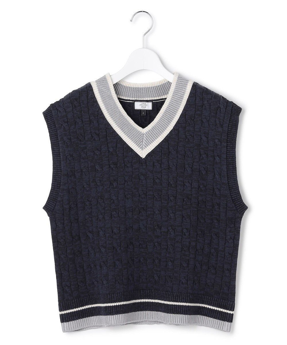 【ジェイプレスヨークストリート/J.PRESS YORK STREET】の【WOMEN】ケーブルチルデン ニットベスト インテリア・キッズ・メンズ・レディースファッション・服の通販 founy(ファニー) 　ファッション　Fashion　レディースファッション　Fashion for Women　アウター　Coat / Outerwear Collection　トップス・カットソー　Cut & Sew Tops　ニット　Knit Tops & Sweaters　ベスト&ジレ / 重ね着スタイル　Vests & Gilets　アクセサリー　Fashion Accessories　アクリル　Acrylic Material　春　Spring　カーゴパンツ　Cargo Pants, Utility Pants　キャップ　Cap, Baseball Cap　クラシカル　Classical, Vintage-Inspired　スラックス　Slacks, Dress Pants　チュニック　Tunic, Long Top　デニム　Denim, Jeans Material　バランス　Balance, Style Balance　パール　Pearl, Pearl Accent　ベスト　Vest, Waistcoat　メガネ　Glasses, Eyewear　メタル　Metal, Metal Parts　ロング　Long, Long-Length　S/S・春夏　SS, Spring/Summer, Warm Season　おすすめ　Recommended / Our Picks　夏　Summer　エレガント 上品　Elegant　ネイビー系|ID: prp329100004866413 ipo3291000000036241760