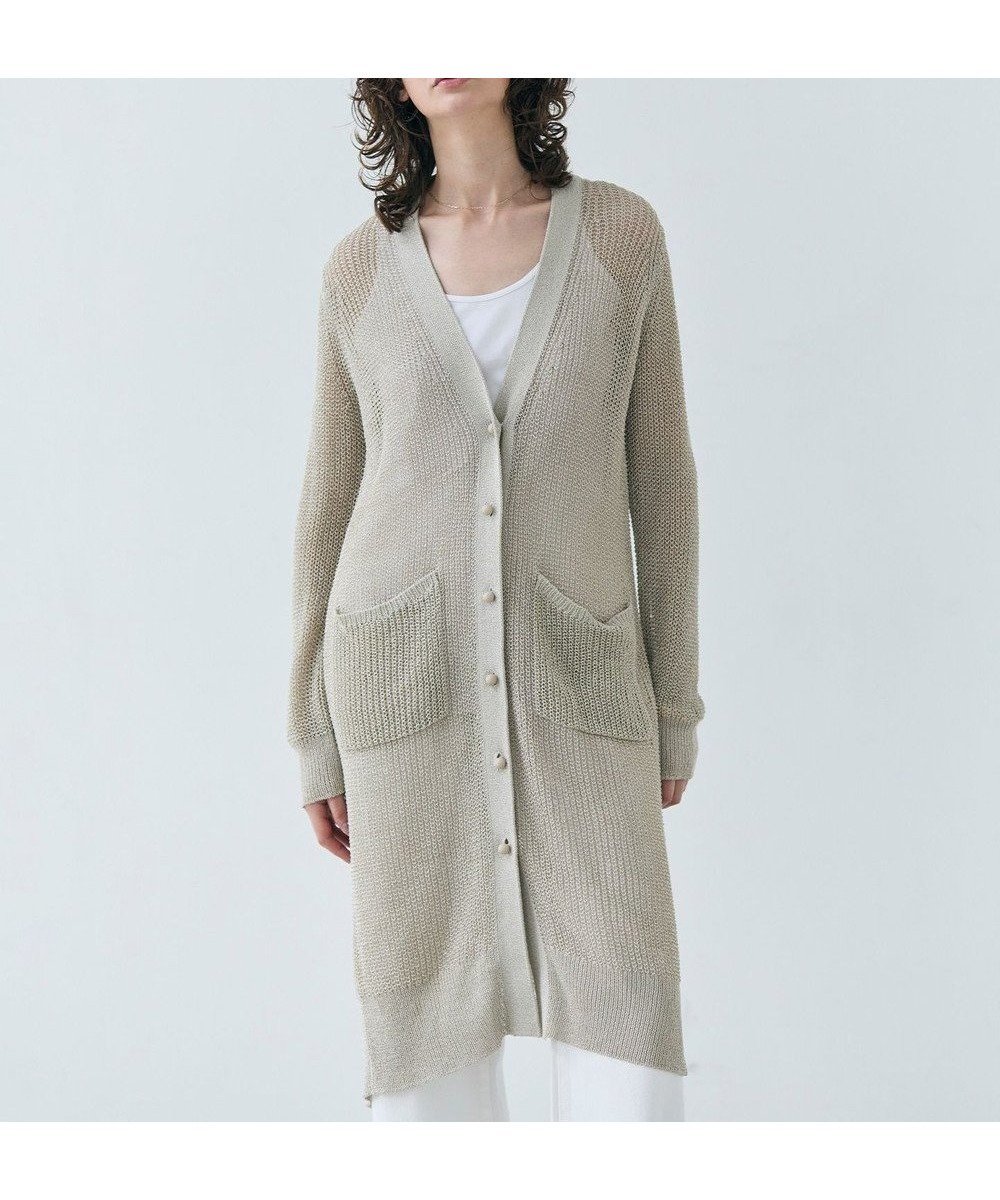 【ベイジ,/BEIGE,】の【洗える】OPTICAL / ペーパーヤーンVネックロングカーディガン インテリア・キッズ・メンズ・レディースファッション・服の通販 founy(ファニー) 　ファッション　Fashion　レディースファッション　Fashion for Women　トップス・カットソー　Cut & Sew Tops　カーディガン・羽織り　Layered Style Cardigans　Vネックトップス　V-Neck Tops / V-Cut Neckline Shirts　インナー　Innerwear　カーディガン　Cardigan, Knitwear　キャミソール　Camisole, Spaghetti Strap Top　タンク　Tank Top, Sleeveless Top　バランス　Balance, Style Balance　ポケット　Pocket, Pocket Detail　リラックス　Relax, Relaxed Fit　ロング　Long, Long-Length　ビジネス 仕事 通勤　Business / Work / Commuting　夏　Summer　定番　Standard, Basic Item　旅行　Travel　春　Spring　S/S・春夏　SS, Spring/Summer, Warm Season　洗える　Machine Washable　長袖　Long Sleeve, Full Sleeve　Flax|ID: prp329100004866477 ipo3291000000036242695