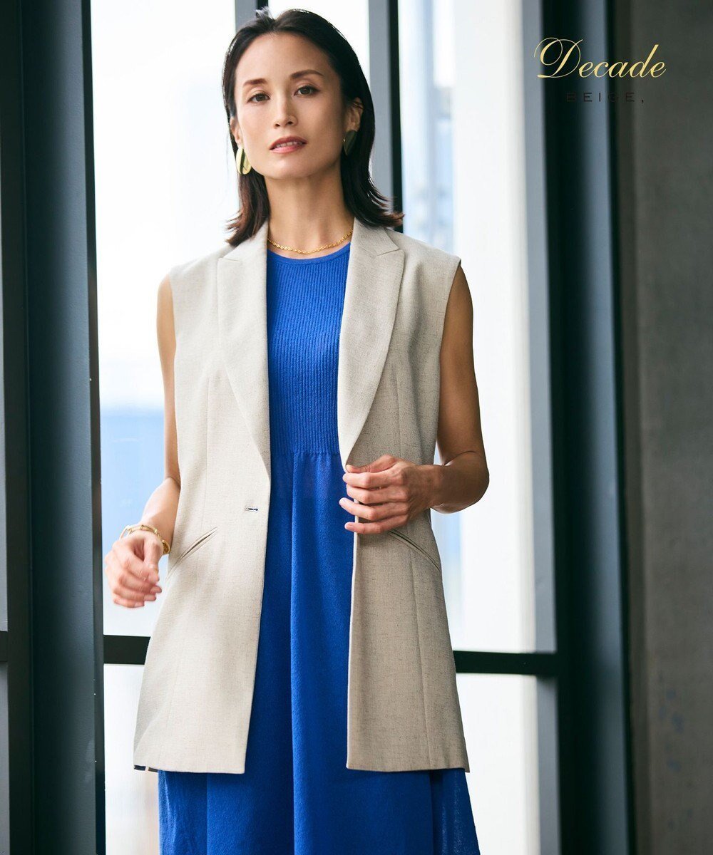 【ベイジ,/BEIGE,】の【洗える】CAROLE / リネンライクノースリーブジレジャケット インテリア・キッズ・メンズ・レディースファッション・服の通販 founy(ファニー) 　ファッション　Fashion　レディースファッション　Fashion for Women　アウター　Coat / Outerwear Collection　レディースジャケット・軽アウター　Jackets　インナー　Innerwear　春　Spring　洗える　Machine Washable　カーディガン　Cardigan, Knitwear　ジャケット　Jacket, Outerwear　スタイリッシュ　Stylish, Fashionable　ストレッチ　Stretch, Stretchy Fabric　セットアップ　Set-Up, Coordinated Outfit　デニム　Denim, Jeans Material　定番　Standard, Basic Item　ハーフ　Half, Half-Length　ベスト　Vest, Waistcoat　ベーシック　Basic, Essential　ボトム　Bottoms, Lower Wear　S/S・春夏　SS, Spring/Summer, Warm Season　夏　Summer　エレガント 上品　Elegant　ビジネス 仕事 通勤　Business / Work / Commuting　Sand|ID: prp329100004866478 ipo3291000000036242725