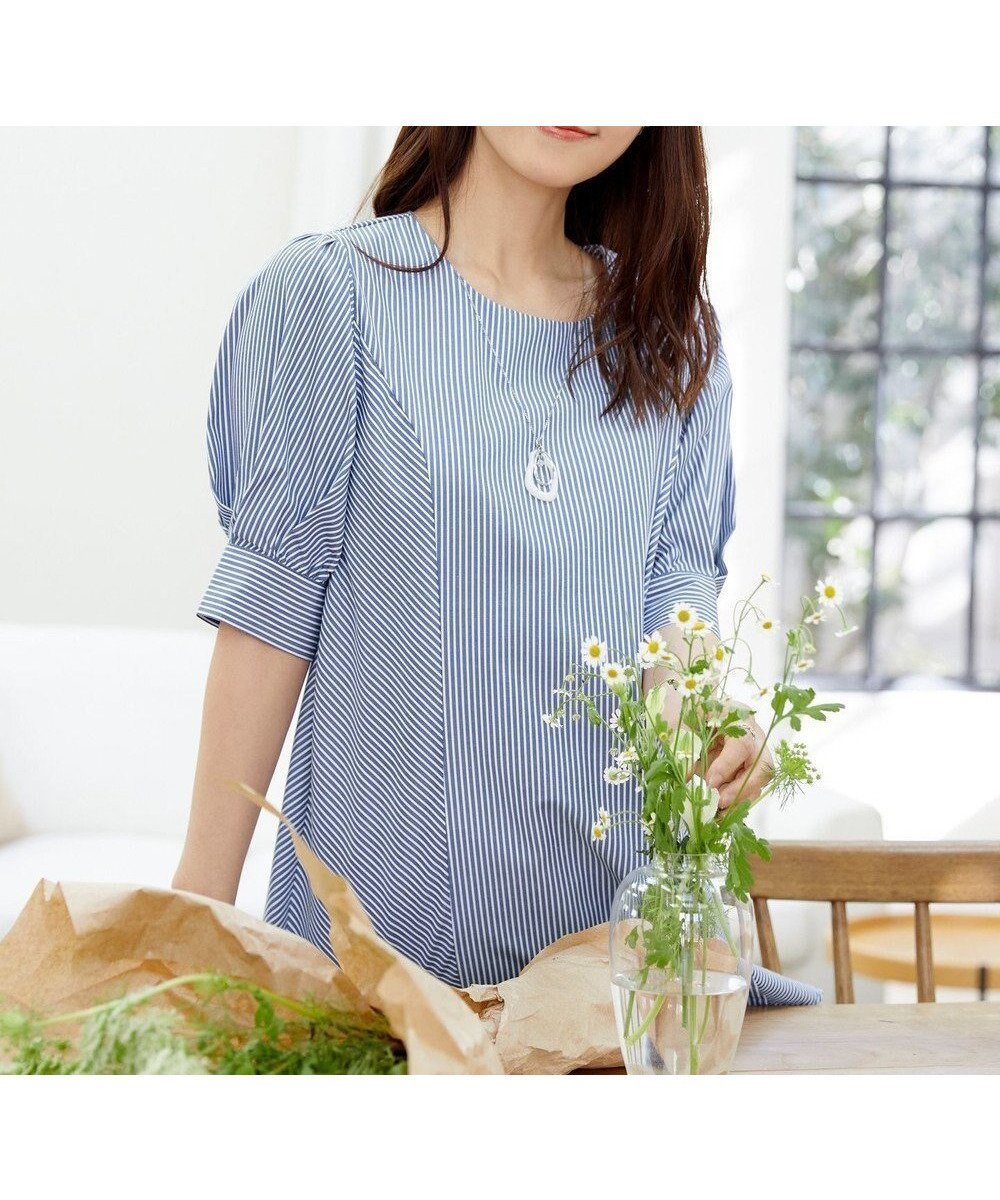 【ティアクラッセ/Tiaclasse】の【小倉優子さん着用】 パフスリーブチュニックブラウス インテリア・キッズ・メンズ・レディースファッション・服の通販 founy(ファニー) ファッション Fashion レディースファッション Fashion for Women トップス・カットソー Cut & Sew Tops シャツ・ブラウス・オフィスカジュアル Elegant Blouses & Button-Ups アクセサリー Fashion Accessories ウォッシャブル Machine Washable 春 Spring 洗える Machine Washable カーディガン Cardigan, Knitwear シンプル Simple, Minimal チュニック Tunic, Long Top 長袖 Long Sleeve, Full Sleeve フェミニン Feminine, Girly 無地 Plain, Solid Color ラウンド Round, Round Neck S/S・春夏 SS, Spring/Summer, Warm Season 再入荷 Restock / Back in Stock 夏 Summer エレガント 上品 Elegant 新作・新入荷 New Arrivals / New In ネイビーストライプ|ID: prp329100004866522 ipo3291000000036244079