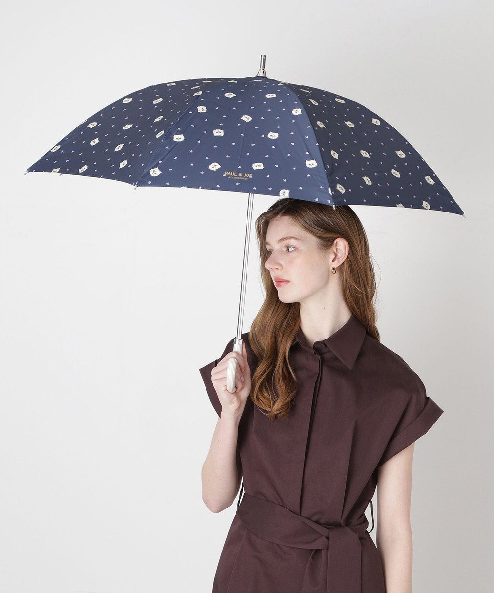 【ムーンバット/MOONBAT】の【一級遮光/軽量】PAUL JOE 晴雨兼用 日傘 長傘 ジプシー 総柄 インテリア・キッズ・メンズ・レディースファッション・服の通販 founy(ファニー) 　ファッション　Fashion　レディースファッション　Fashion for Women　レイングッズ・傘・晴雨兼用傘　Umbrellas & Rain Gear　コラボ　Collaboration, Collab　傘　Umbrella, Parasol　軽量　Lightweight, Ultra Light　猫　Cat, Kitty　フランス　France, French　日傘　Parasol, UV Umbrella　エレガント 上品　Elegant　ネイビーブルー|ID: prp329100004866539 ipo3291000000036244740