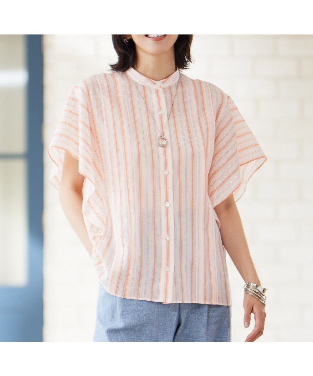 【自由区/JIYU-KU】の【接触冷感・吸水速乾・洗える】ナチュラルリネンフレア袖 シャツ インテリア・キッズ・メンズ・レディースファッション・服の通販 founy(ファニー) ファッション Fashion レディースファッション Fashion for Women トップス・カットソー Cut & Sew Tops シャツ・ブラウス・オフィスカジュアル Elegant Blouses & Button-Ups シンプル Simple, Minimal ドレープ Drape, Draping Fabric フェミニン Feminine, Girly フレア Flare, Flared リネン Linen, Linen Fabric 吸水 Absorbent, Quick-Dry 夏 Summer 春 Spring S/S・春夏 SS, Spring/Summer, Warm Season 洗える Machine Washable ホワイト×オレンジ|ID: prp329100004866569 ipo3291000000036245638