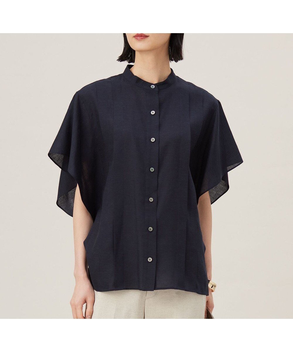 【自由区/JIYU-KU】の【接触冷感・吸水速乾・洗える】ナチュラルリネンフレア袖 シャツ インテリア・キッズ・メンズ・レディースファッション・服の通販 founy(ファニー) ファッション Fashion レディースファッション Fashion for Women トップス・カットソー Cut & Sew Tops シャツ・ブラウス・オフィスカジュアル Elegant Blouses & Button-Ups シンプル Simple, Minimal ドレープ Drape, Draping Fabric フェミニン Feminine, Girly フレア Flare, Flared リネン Linen, Linen Fabric 吸水 Absorbent, Quick-Dry 夏 Summer 春 Spring S/S・春夏 SS, Spring/Summer, Warm Season 洗える Machine Washable ネイビー|ID: prp329100004866569 ipo3291000000036245641