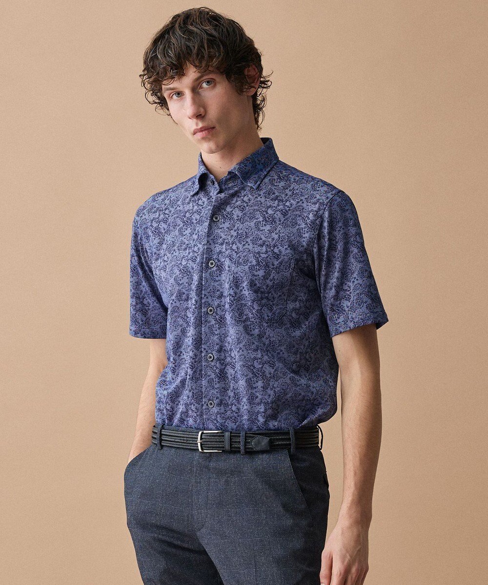 【ジョセフ アブード/JOSEPH ABBOUD / MEN】の【日本製ジャージー使用・清涼感・イージーケア】シャンブレー ペイズリープリント シャツ インテリア・キッズ・メンズ・レディースファッション・服の通販 founy(ファニー) 　ファッション　Fashion　メンズファッション　Fashion for Men　トップス・カットソー　Cut & Sew Tops　メンズシャツ　Shirts　インナー　Innerwear　春　Spring　鹿の子　Piqué, Kanoko Fabric　シャンブレー　Chambray, Denim-Like Fabric　ショート　Short, Short Length　ジャケット　Jacket, Outerwear　スマート　Smart, Elegant　ダウン　Down, Puffer　デニム　Denim, Jeans Material　ファブリック　Fabric, Textile　プリント　Print, Printed Pattern　ペイズリー　Paisley, Ethnic Pattern　半袖　Short Sleeve, Half Sleeve　S/S・春夏　SS, Spring/Summer, Warm Season　おすすめ　Recommended / Our Picks　日本製　Made In Japan　夏　Summer　ビジネス 仕事 通勤　Business / Work / Commuting　ダルブルー系7|ID: prp329100004866813 ipo3291000000036250280