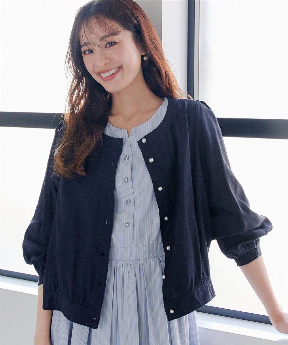 【ティアクラッセ/Tiaclasse】の【洗える】パールボタンシアーブルゾン インテリア・キッズ・メンズ・レディースファッション・服の通販 founy(ファニー) 　ファッション　Fashion　レディースファッション　Fashion for Women　アウター　Coat / Outerwear Collection　レディースジャケット・軽アウター　Jackets　ブルゾンジャケット・スポーティアウター　Blouson Jackets　ウォッシャブル　Machine Washable　春　Spring　洗える　Machine Washable　秋　Autumn　カーディガン　Cardigan, Knitwear　シアー　Sheer, See-Through　ショート　Short, Short Length　ジャケット　Jacket, Outerwear　スリーブ　Sleeve, Long Sleeve / Short Sleeve　チュニック　Tunic, Long Top　パール　Pearl, Pearl Accent　ブルゾン　Blouson, Bomber Jacket　ポケット　Pocket, Pocket Detail　ラウンド　Round, Round Neck　冬　Winter / This Winter　S/S・春夏　SS, Spring/Summer, Warm Season　再入荷　Restock / Back in Stock　夏　Summer　エレガント 上品　Elegant　新作・新入荷　New Arrivals / New In　ネイビー|ID: prp329100004866847 ipo3291000000036250503