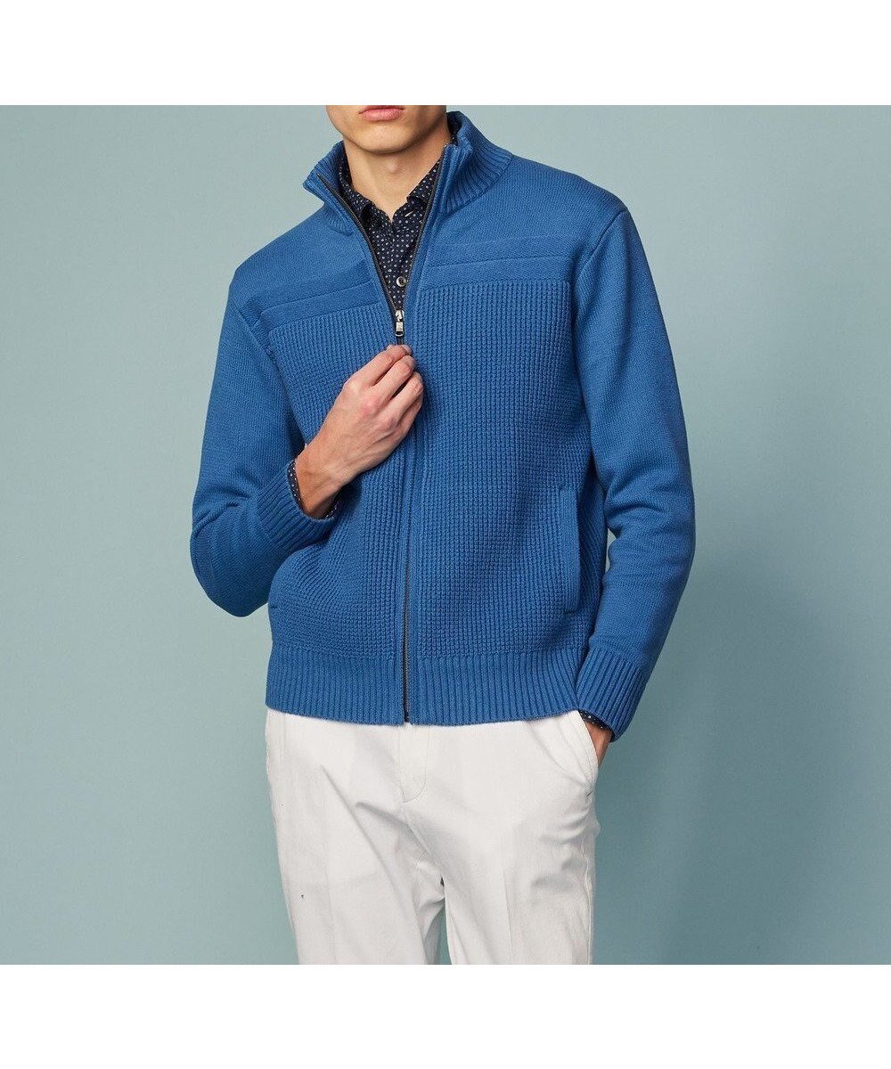 【ジョセフ アブード/JOSEPH ABBOUD / MEN】の【洗える】コットンバルキーニットブルゾン インテリア・キッズ・メンズ・レディースファッション・服の通販 founy(ファニー) ファッション Fashion メンズファッション Fashion for Men トップス・カットソー Cut & Sew Tops ニット・セーター / 定番トップス Knit Tops & Sweaters アクリル Acrylic Material セーター Sweater, Knitwear ブルゾン Blouson, Bomber Jacket ワッフル Waffle, Waffle Knit 夏 Summer 春 Spring S/S・春夏 SS, Spring/Summer, Warm Season 洗える Machine Washable 秋 Autumn ブルー系|ID: prp329100004867042 ipo3291000000036254640