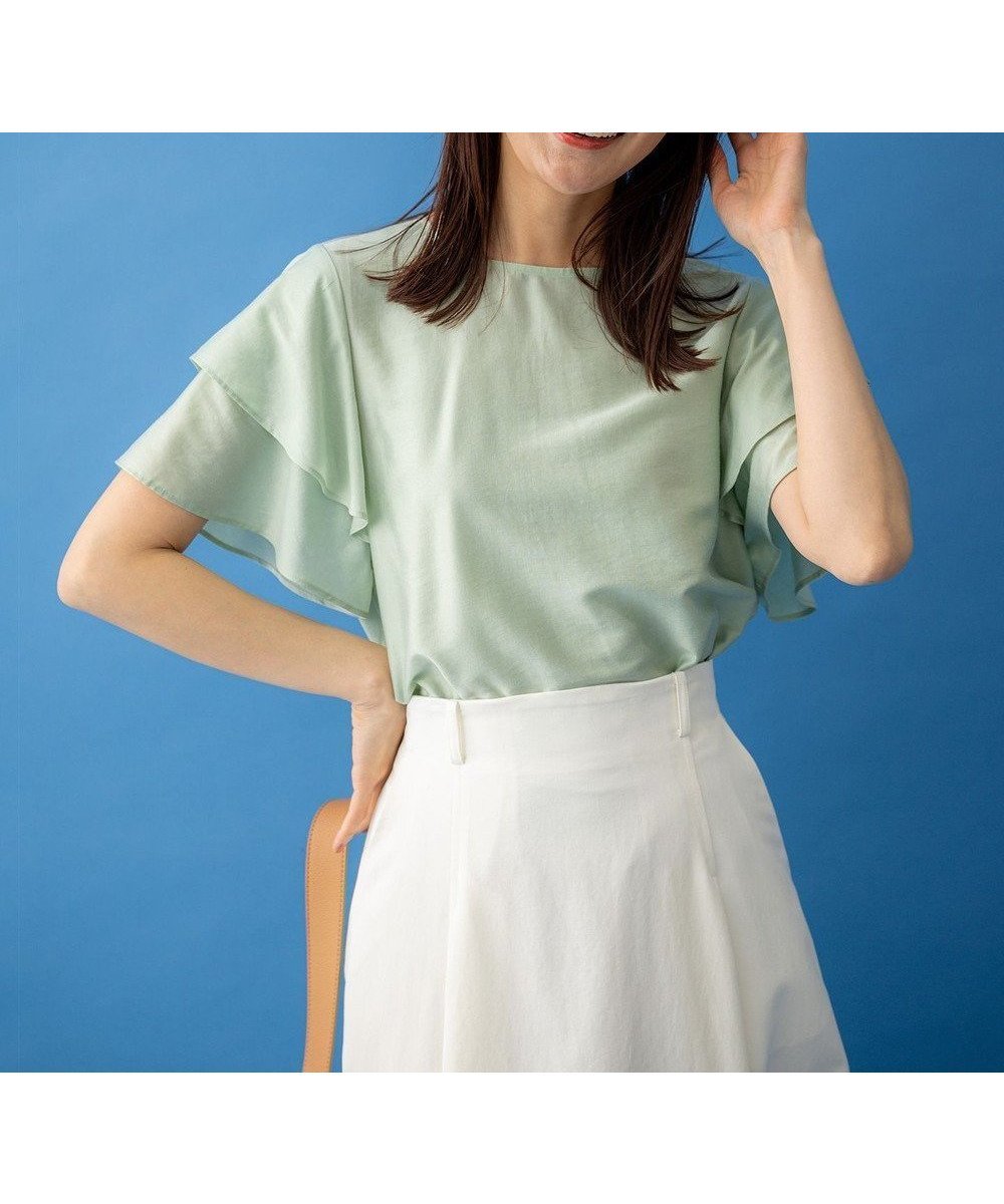 【組曲/KUMIKYOKU】のカールマイヤーフリル ブラウス インテリア・キッズ・メンズ・レディースファッション・服の通販 founy(ファニー) 　ファッション　Fashion　レディースファッション　Fashion for Women　トップス・カットソー　Cut & Sew Tops　シャツ・ブラウス・オフィスカジュアル　Elegant Blouses & Button-Ups　エレガント 上品　Elegant　春　Spring　キュプラ　Cupro, Eco Fabric　ドレープ　Drape, Draping Fabric　フリル　Frill, Ruffle　ボトム　Bottoms, Lower Wear　リラックス　Relax, Relaxed Fit　S/S・春夏　SS, Spring/Summer, Warm Season　夏　Summer　グラスグリーン系|ID: prp329100004867095 ipo3291000000036255098