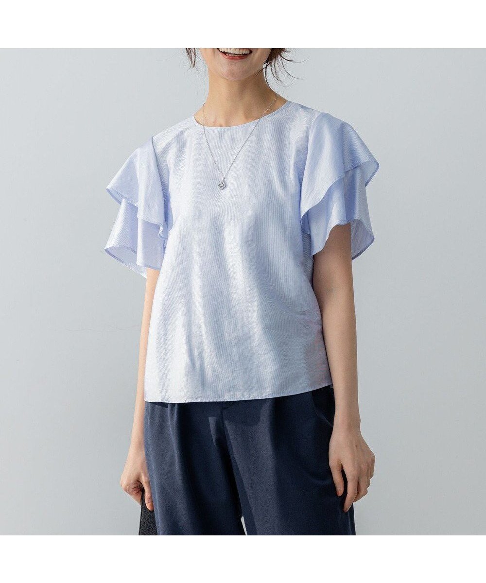 【組曲/KUMIKYOKU】のカールマイヤーフリル ブラウス インテリア・キッズ・メンズ・レディースファッション・服の通販 founy(ファニー) 　ファッション　Fashion　レディースファッション　Fashion for Women　トップス・カットソー　Cut & Sew Tops　シャツ・ブラウス・オフィスカジュアル　Elegant Blouses & Button-Ups　エレガント 上品　Elegant　春　Spring　キュプラ　Cupro, Eco Fabric　ドレープ　Drape, Draping Fabric　フリル　Frill, Ruffle　ボトム　Bottoms, Lower Wear　リラックス　Relax, Relaxed Fit　S/S・春夏　SS, Spring/Summer, Warm Season　夏　Summer　サックスブルー系1|ID: prp329100004867095 ipo3291000000036255102