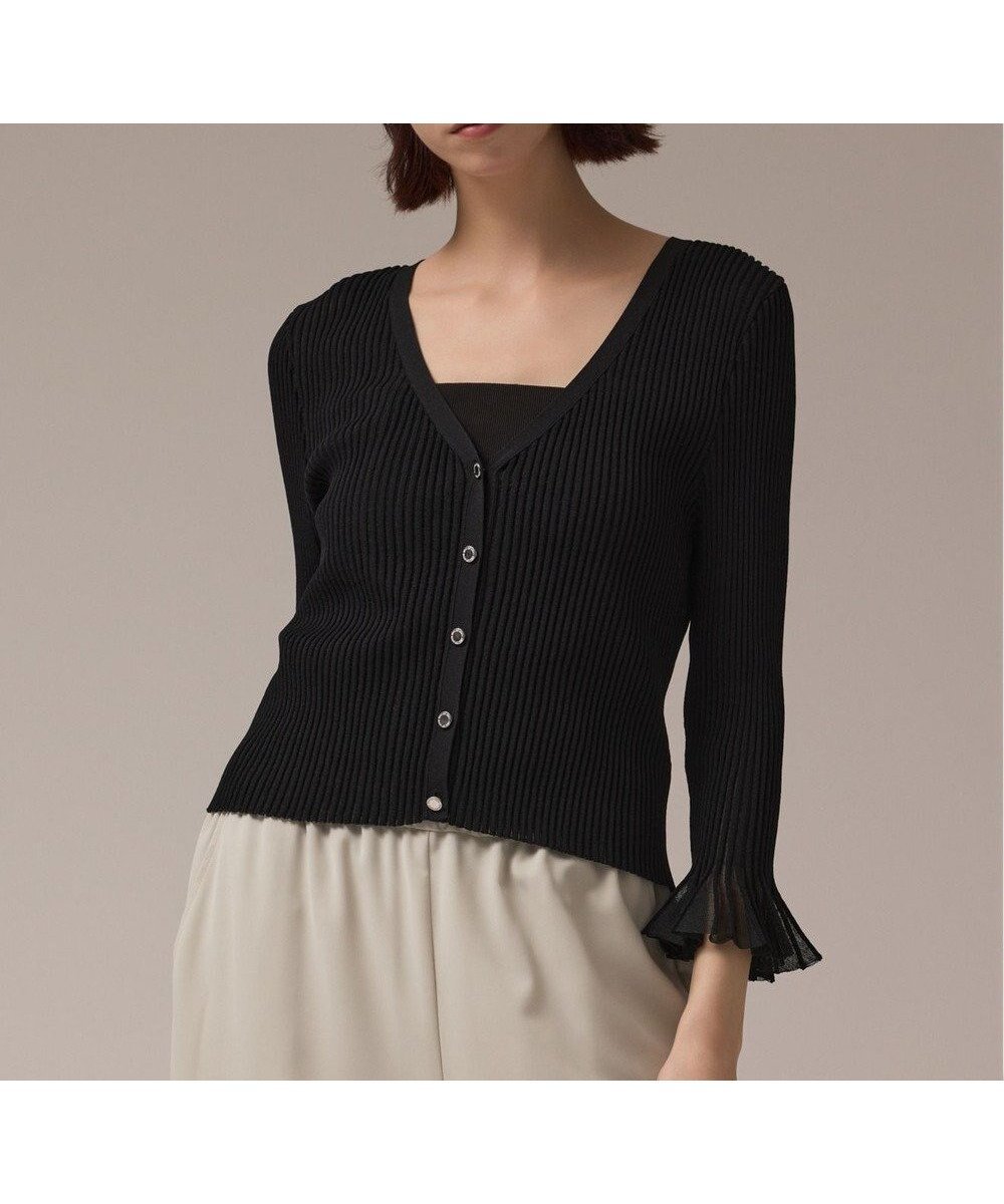 【グレース コンチネンタル/GRACE CONTINENTAL】のシアーフリルニットカーディガン インテリア・キッズ・メンズ・レディースファッション・服の通販 founy(ファニー) 　ファッション　Fashion　レディースファッション　Fashion for Women　トップス・カットソー　Cut & Sew Tops　ニット　Knit Tops & Sweaters　カーディガン・羽織り　Layered Style Cardigans　アンサンブル　Ensemble Set　春　Spring　カーディガン　Cardigan, Knitwear　シアー　Sheer, See-Through　トレンド　Trend, Trending Now　フェミニン　Feminine, Girly　フリル　Frill, Ruffle　S/S・春夏　SS, Spring/Summer, Warm Season　おすすめ　Recommended / Our Picks　夏　Summer　ブラック|ID: prp329100004867099 ipo3291000000036255172