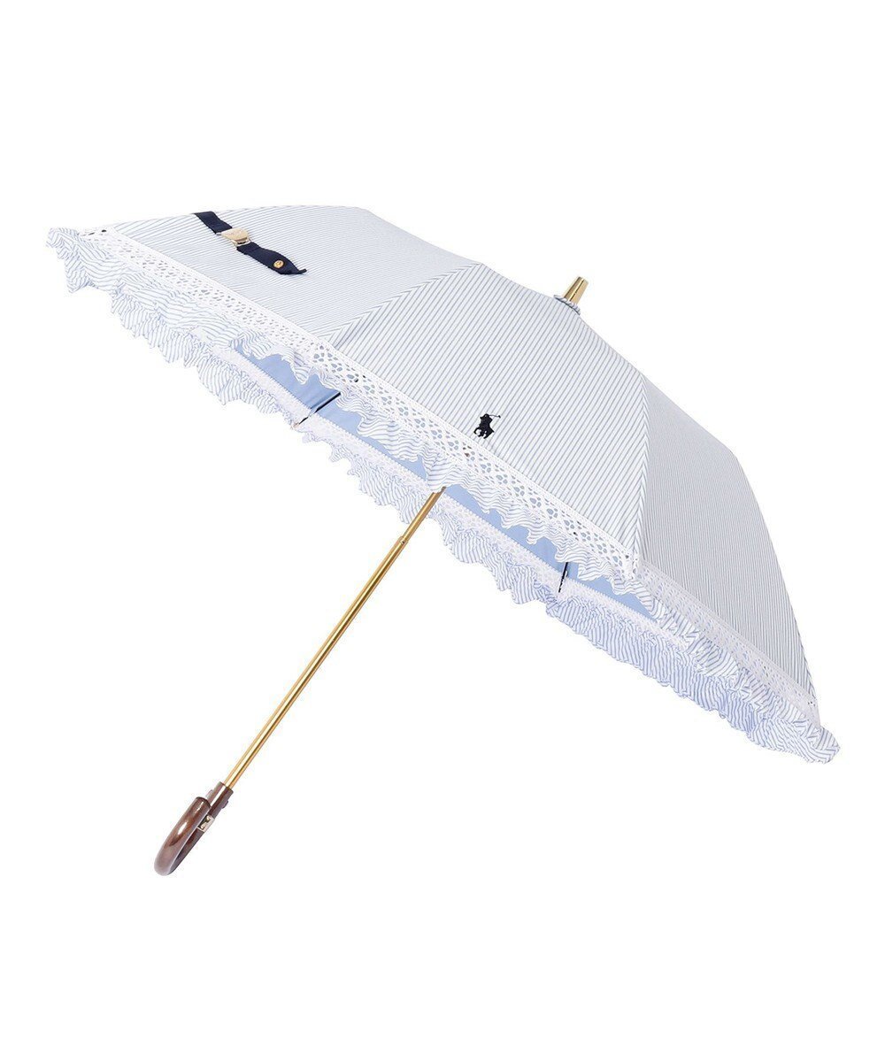 【ムーンバット/MOONBAT】の【遮光/晴雨兼用日傘】POLO RALPH LAUREN(ポロラルフローレン)折りたたみ日傘 ストライプフリル 遮熱 遮光 UV インテリア・キッズ・メンズ・レディースファッション・服の通販 founy(ファニー) 　ファッション　Fashion　レディースファッション　Fashion for Women　レイングッズ・傘・晴雨兼用傘　Umbrellas & Rain Gear　アイビー　Ivy Pattern　コンパクト　Compact, Small Size　傘　Umbrella, Parasol　ストライプ　Stripe, Striped Pattern　トレンド　Trend, Trending Now　ニューヨーク　New York, NYC Style　ハンド　Hand, Handmade　フリル　Frill, Ruffle　日傘　Parasol, UV Umbrella　レース　Lace, Lace Fabric　おすすめ　Recommended / Our Picks　旅行　Travel　スカイブルー|ID: prp329100004867124 ipo3291000000036255350