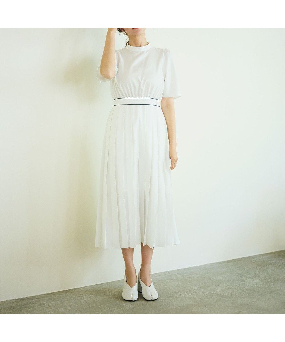 【ハッシュニュアンス/#Newans】のワイドプリーツワンピース インテリア・キッズ・メンズ・レディースファッション・服の通販 founy(ファニー) 　ファッション　Fashion　レディースファッション　Fashion for Women　ワンピース　Dresses　サマー　Summer, Summer Style　ハイネック　High Neck, Mock Neck　バランス　Balance, Style Balance　パイピング　Piping, Trim Design　プリーツ　Pleats, Pleated　エレガント 上品　Elegant　夏　Summer　春　Spring　S/S・春夏　SS, Spring/Summer, Warm Season　ホワイト|ID: prp329100004867142 ipo3291000000036255437