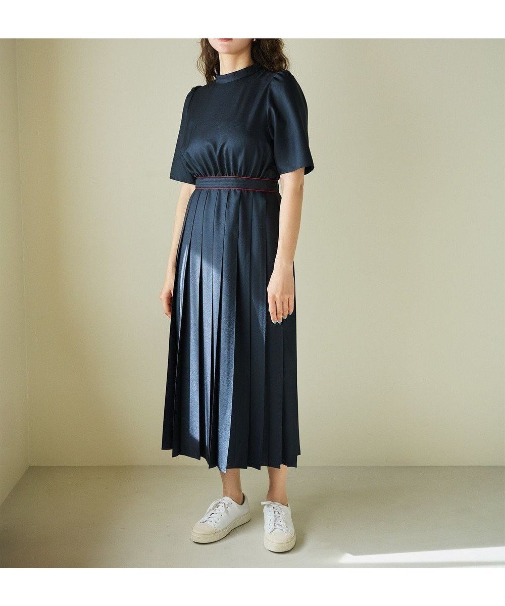 【ハッシュニュアンス/#Newans】のワイドプリーツワンピース インテリア・キッズ・メンズ・レディースファッション・服の通販 founy(ファニー) 　ファッション　Fashion　レディースファッション　Fashion for Women　ワンピース　Dresses　サマー　Summer, Summer Style　ハイネック　High Neck, Mock Neck　バランス　Balance, Style Balance　パイピング　Piping, Trim Design　プリーツ　Pleats, Pleated　エレガント 上品　Elegant　夏　Summer　春　Spring　S/S・春夏　SS, Spring/Summer, Warm Season　ネイビー|ID: prp329100004867142 ipo3291000000036255439