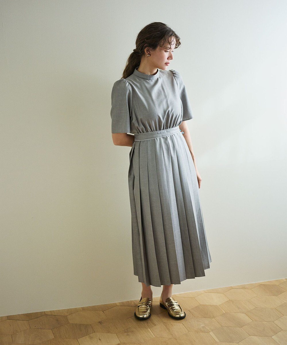 【ハッシュニュアンス/#Newans】のワイドプリーツワンピース インテリア・キッズ・メンズ・レディースファッション・服の通販 founy(ファニー) 　ファッション　Fashion　レディースファッション　Fashion for Women　ワンピース　Dresses　サマー　Summer, Summer Style　ハイネック　High Neck, Mock Neck　バランス　Balance, Style Balance　パイピング　Piping, Trim Design　プリーツ　Pleats, Pleated　エレガント 上品　Elegant　夏　Summer　春　Spring　S/S・春夏　SS, Spring/Summer, Warm Season　チャコール|ID: prp329100004867142 ipo3291000000036255440