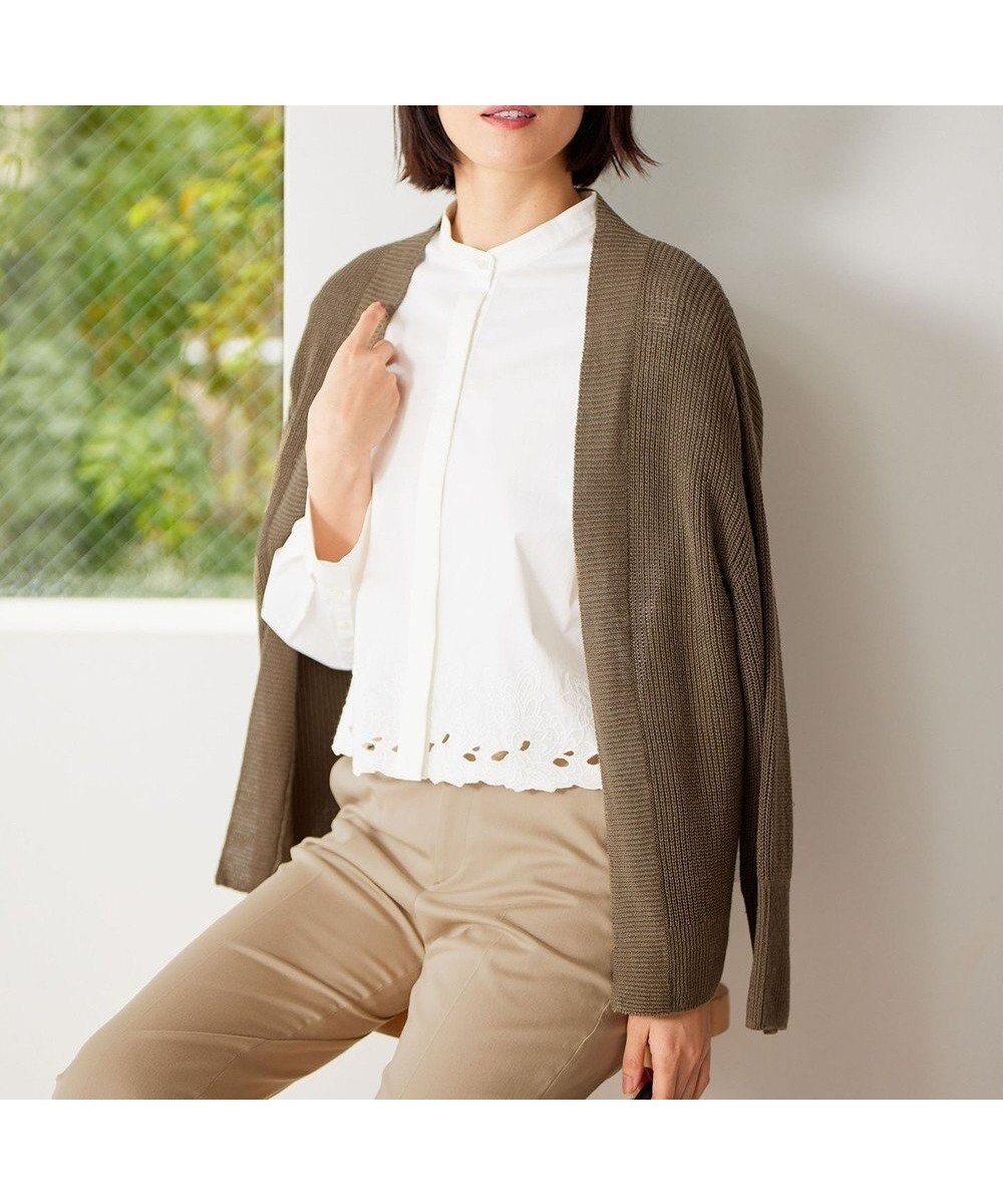 【自由区/JIYU-KU】の【WEB限定カラーあり・洗える】リネンミドルゲージニット カーディガン インテリア・キッズ・メンズ・レディースファッション・服の通販 founy(ファニー) 　ファッション　Fashion　レディースファッション　Fashion for Women　トップス・カットソー　Cut & Sew Tops　ニット　Knit Tops & Sweaters　カーディガン・羽織り　Layered Style Cardigans　カットソー　Cut and Sewn Top　カーディガン　Cardigan, Knitwear　シンプル　Simple, Minimal　トレンド　Trend, Trending Now　フランス　France, French　フレア　Flare, Flared　フレンチ　French, French Style　ベーシック　Basic, Essential　リネン　Linen, Linen Fabric　ワイド　Wide, Wide Fit　冬　Winter / This Winter　夏　Summer　春　Spring　S/S・春夏　SS, Spring/Summer, Warm Season　洗える　Machine Washable　カーキ|ID: prp329100004867144 ipo3291000000036255447