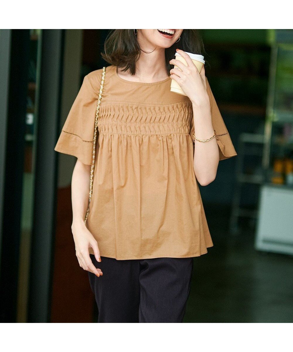 【23区/NIJYUSANKU】の【WEB 一部店舗限定】コットンローン ピンタック フレア ブラウス インテリア・キッズ・メンズ・レディースファッション・服の通販 founy(ファニー) ファッション Fashion レディースファッション Fashion for Women トップス・カットソー Cut & Sew Tops シャツ・ブラウス・オフィスカジュアル Elegant Blouses & Button-Ups エアリー Airy Texture 春 Spring ギャザー Gathered, Ruffled フレア Flare, Flared レース Lace, Lace Fabric S/S・春夏 SS, Spring/Summer, Warm Season 夏 Summer エレガント 上品 Elegant 2025年 2025 2025春夏・S/S Spring/Summer 2025 SS25 キャメル系|ID: prp329100004867148 ipo3291000000036255465
