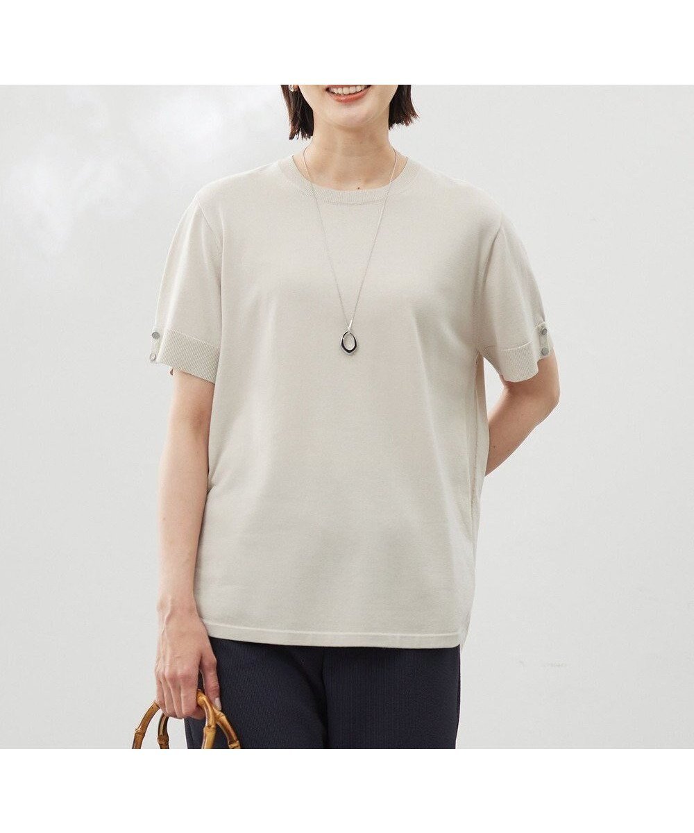 【ジェイ プレス/J.PRESS】の【洗える】COTTON POLYESTER 袖ボタン ニット インテリア・キッズ・メンズ・レディースファッション・服の通販 founy(ファニー) ファッション Fashion レディースファッション Fashion for Women トップス・カットソー Cut & Sew Tops ニット Knit Tops & Sweaters インド Indian Textile 春 Spring 洗える Machine Washable クラシック Classic, Timeless Style 切替 Switching, Contrast Panel ストレッチ Stretch, Stretchy Fabric セーター Sweater, Knitwear ラウンド Round, Round Neck S/S・春夏 SS, Spring/Summer, Warm Season 夏 Summer ベージュ系|ID: prp329100004867150 ipo3291000000036255509