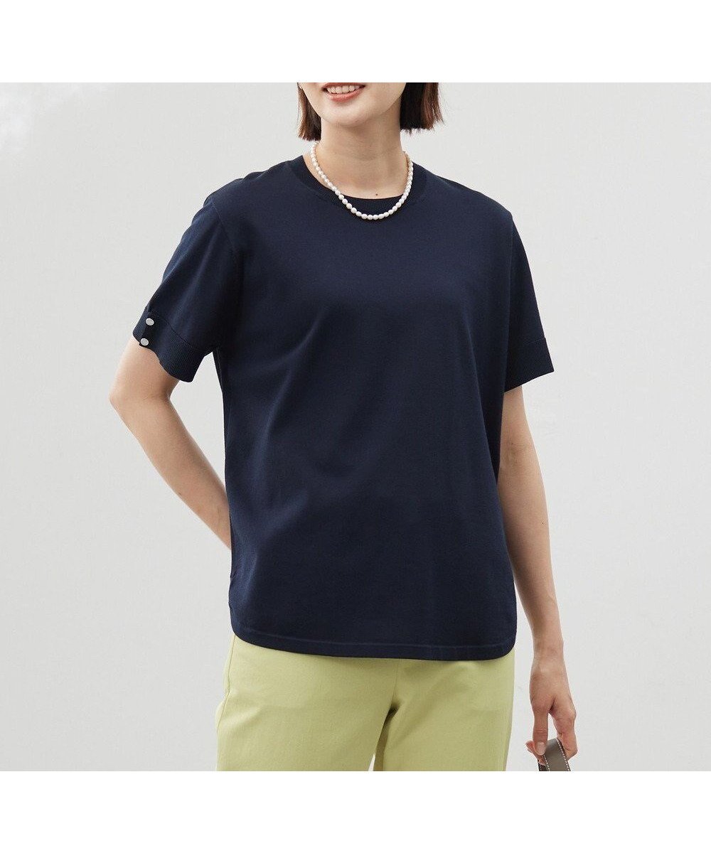 【ジェイ プレス/J.PRESS】の【洗える】COTTON POLYESTER 袖ボタン ニット インテリア・キッズ・メンズ・レディースファッション・服の通販 founy(ファニー) ファッション Fashion レディースファッション Fashion for Women トップス・カットソー Cut & Sew Tops ニット Knit Tops & Sweaters インド Indian Textile 春 Spring 洗える Machine Washable クラシック Classic, Timeless Style 切替 Switching, Contrast Panel ストレッチ Stretch, Stretchy Fabric セーター Sweater, Knitwear ラウンド Round, Round Neck S/S・春夏 SS, Spring/Summer, Warm Season 夏 Summer ネイビー系|ID: prp329100004867150 ipo3291000000036255512
