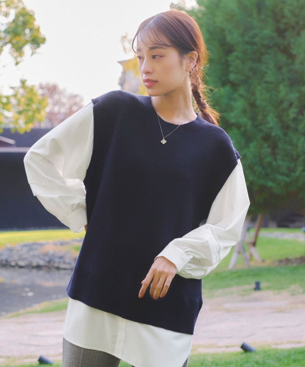 【ティアクラッセ/Tiaclasse】の【新色追加・2way・洗える】シャツドッキングニットベスト インテリア・キッズ・メンズ・レディースファッション・服の通販 founy(ファニー) ファッション Fashion レディースファッション Fashion for Women アウター Coat / Outerwear Collection トップス・カットソー Cut & Sew Tops ニット Knit Tops & Sweaters シャツ・ブラウス・オフィスカジュアル Elegant Blouses & Button-Ups ベスト&ジレ / 重ね着スタイル Vests & Gilets アクセサリー Fashion Accessories ウォッシャブル Machine Washable 春 Spring 洗える Machine Washable 秋 Autumn カーディガン Cardigan, Knitwear チュニック Tunic, Long Top バルーン Balloon, Balloon Silhouette ベスト Vest, Waistcoat ポケット Pocket, Pocket Detail 冬 Winter / This Winter A/W・秋冬 Autumn/Winter S/S・春夏 SS, Spring/Summer, Warm Season 再入荷 Restock / Back in Stock 夏 Summer 新作・新入荷 New Arrivals / New In ネイビー|ID: prp329100004867176 ipo3291000000036255799