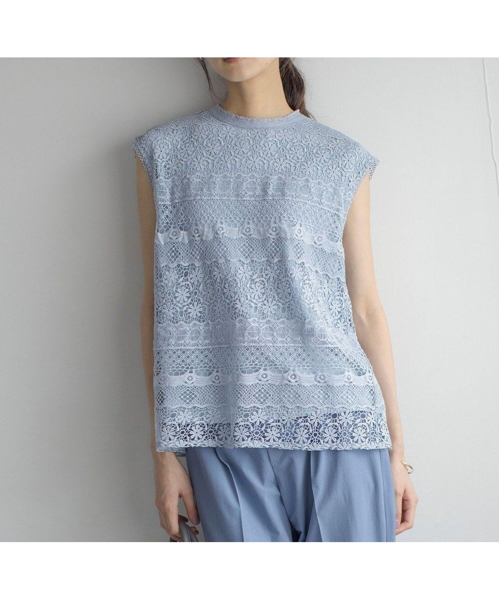 【組曲/KUMIKYOKU】のラッセルレース ブラウス インテリア・キッズ・メンズ・レディースファッション・服の通販 founy(ファニー) ファッション Fashion レディースファッション Fashion for Women トップス・カットソー Cut & Sew Tops シャツ・ブラウス・オフィスカジュアル Elegant Blouses & Button-Ups ロングTシャツ・Tシャツ Longline T-Shirts & Tees カットソー・ベーシックTシャツ Cut-and-Sewn Tops / Stretch Tees & Basics 春 Spring カットソー Cut and Sewn Top ケミカル Chemical, Chemical Wash ハイネック High Neck, Mock Neck ボーダー Border, Stripe ラッセル Raschel, Raschel Lace レース Lace, Lace Fabric S/S・春夏 SS, Spring/Summer, Warm Season 夏 Summer エレガント 上品 Elegant サックスブルー系|ID: prp329100004867179 ipo3291000000036255815