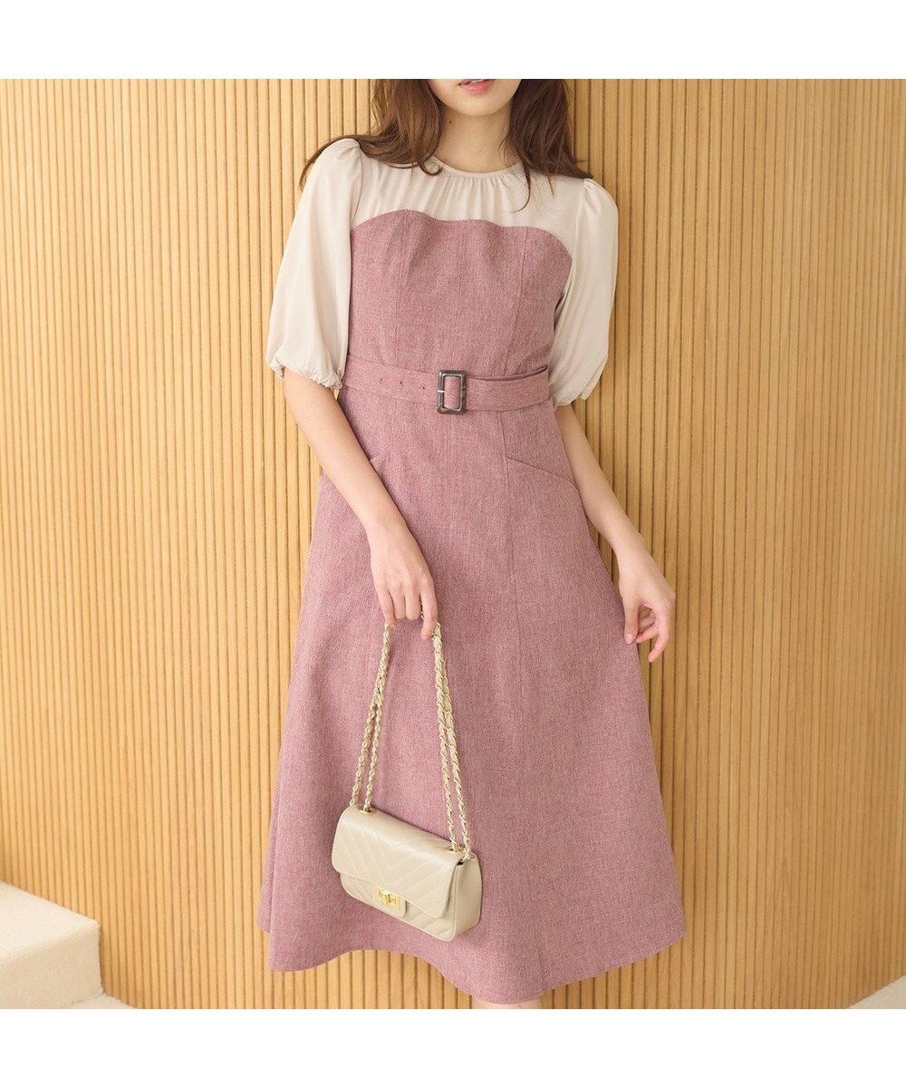 【フェルゥ/Feroux】のドッキング風ワンピース インテリア・キッズ・メンズ・レディースファッション・服の通販 founy(ファニー) 　ファッション　Fashion　レディースファッション　Fashion for Women　ワンピース　Dresses　春　Spring　秋　Autumn　サンダル　Sandals, Summer Shoes　シャンブレー　Chambray, Denim-Like Fabric　シャーリング　Shirring, Ruched　シンプル　Simple, Minimal　ジャケット　Jacket, Outerwear　ジョーゼット　Georgette, Semi-Sheer Fabric　スニーカー　Sneakers, Trainers　スリーブ　Sleeve, Long Sleeve / Short Sleeve　ドッキング　Docking, Mixed Material　バルーン　Balloon, Balloon Silhouette　ビスチェ　Bustier, Corset Top　フィット　Fit, Slim Fit　S/S・春夏　SS, Spring/Summer, Warm Season　おすすめ　Recommended / Our Picks　夏　Summer　エレガント 上品　Elegant　ビジネス 仕事 通勤　Business / Work / Commuting　ピンク系|ID: prp329100004867202 ipo3291000000036255953
