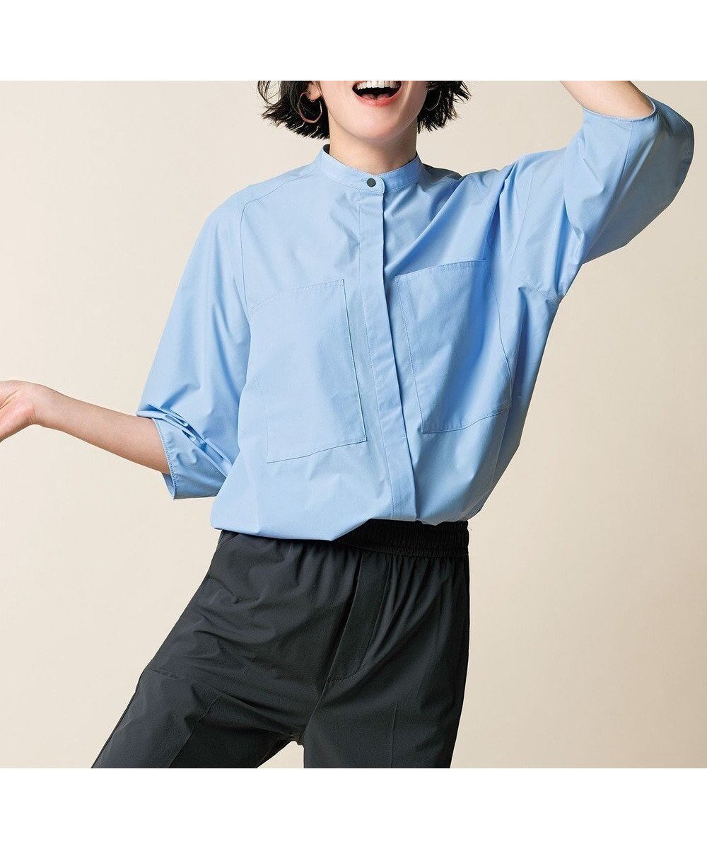 【アンフィーロ 自由区/UNFILO】のFINE MOVE バンドカラーシャツ インテリア・キッズ・メンズ・レディースファッション・服の通販 founy(ファニー) ファッション Fashion レディースファッション Fashion for Women トップス・カットソー Cut & Sew Tops シャツ・ブラウス・オフィスカジュアル Elegant Blouses & Button-Ups 春 Spring 軽量 Lightweight, Ultra Light ストレッチ Stretch, Stretchy Fabric タフタ Taffeta, Structured Fabric フォルム Silhouette, Form ポケット Pocket, Pocket Detail 羽織 Haori, Light Jacket マニッシュ Mannish, Boyish S/S・春夏 SS, Spring/Summer, Warm Season おすすめ Recommended / Our Picks 夏 Summer サックス|ID: prp329100004867216 ipo3291000000036256031