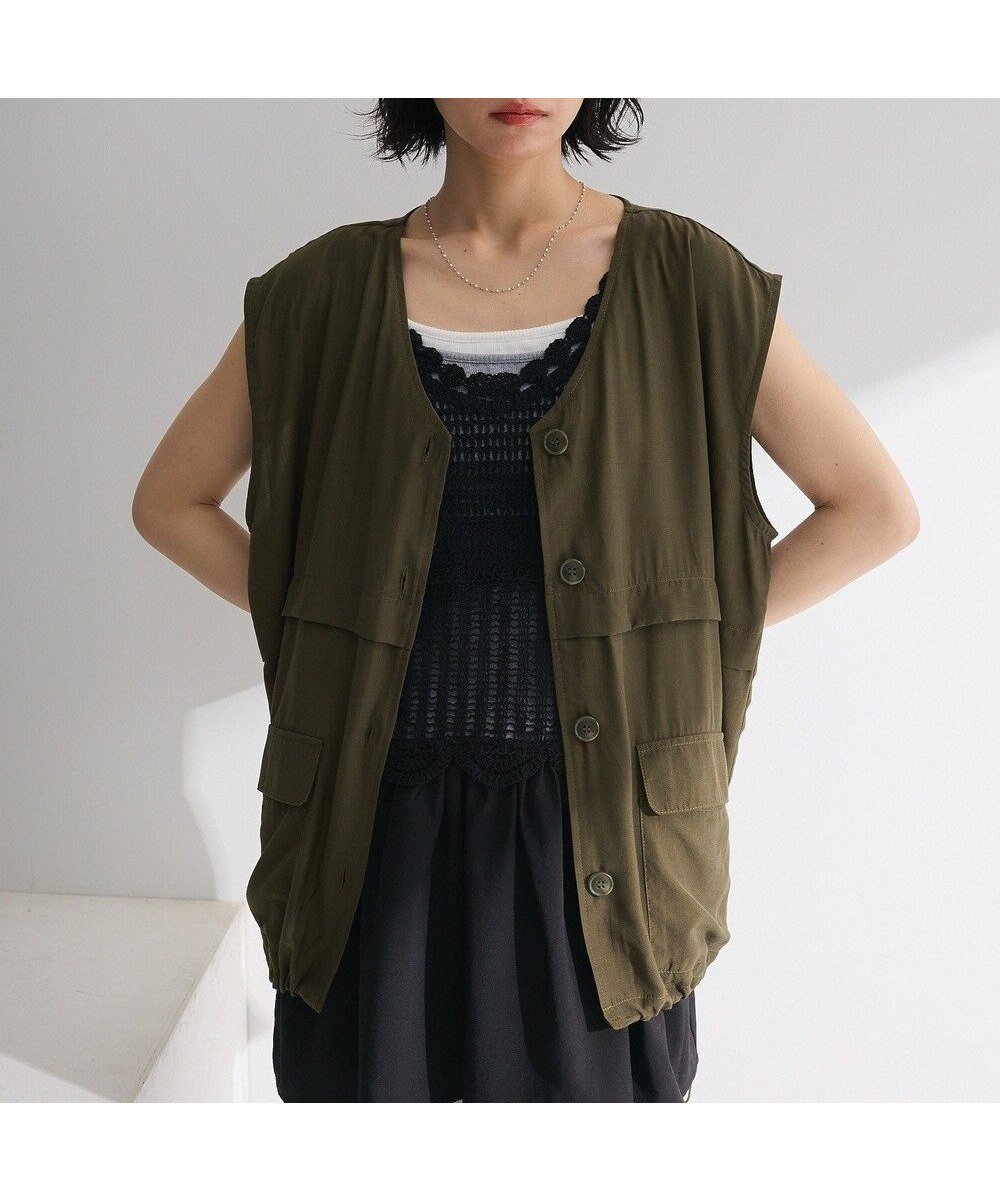 【グリーンパークス/Green Parks】のシアーミリタリーベスト インテリア・キッズ・メンズ・レディースファッション・服の通販 founy(ファニー) 　ファッション　Fashion　レディースファッション　Fashion for Women　アウター　Coat / Outerwear Collection　トップス・カットソー　Cut & Sew Tops　ベスト&ジレ / 重ね着スタイル　Vests & Gilets　おすすめ　Recommended / Our Picks　ベスト　Vest, Waistcoat　ポケット　Pocket, Pocket Detail　ロング　Long, Long-Length　A/W・秋冬　Autumn/Winter　Khaki|ID: prp329100004867233 ipo3291000000036256177