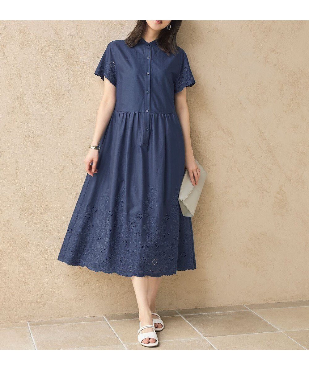 【自由区/JIYU-KU】のエンブロイダリーローンシャツ ワンピース インテリア・キッズ・メンズ・レディースファッション・服の通販 founy(ファニー) 　ファッション　Fashion　レディースファッション　Fashion for Women　ワンピース　Dresses　シャツワンピース / 1枚で着映えコーデ　Shirt Dresses　アンティーク　Antique-Inspired　春　Spring　人気　Popular, Best Seller　ビンテージ　Vintage, Retro Style　フラワー　Flower, Floral　モチーフ　Motif, Design Theme　リラックス　Relax, Relaxed Fit　ロンドン　London Style, British Inspired　ワーク　Workwear, Utility Style　S/S・春夏　SS, Spring/Summer, Warm Season　おすすめ　Recommended / Our Picks　夏　Summer　旅行　Travel　コバルトブルー|ID: prp329100004867235 ipo3291000000036256201