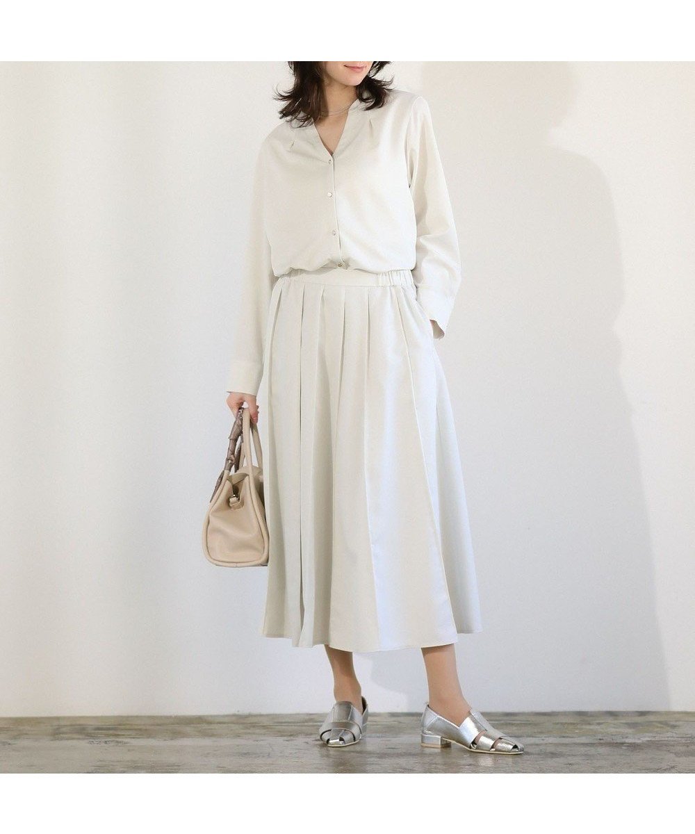 【グリーンパークス/Green Parks】のSET2点スキッパーブラウス+プリーツスカート インテリア・キッズ・メンズ・レディースファッション・服の通販 founy(ファニー) 　ファッション　Fashion　レディースファッション　Fashion for Women　スカート　Skirts　プリーツスカート / 上品フェミニンスタイル　Pleated Skirts　ジャケット　Jacket, Outerwear　スキッパー　Skipper, Open Collar　セットアップ　Set-Up, Coordinated Outfit　セレモニー　Ceremony　プリーツ　Pleats, Pleated　ポケット　Pocket, Pocket Detail　エレガント 上品　Elegant　夏　Summer　春　Spring　S/S・春夏　SS, Spring/Summer, Warm Season　Ecru|ID: prp329100004867250 ipo3291000000036256260