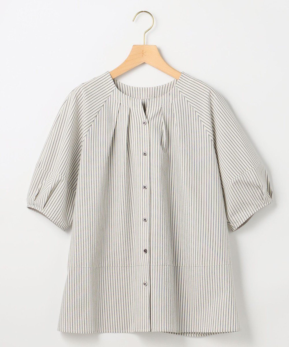 【組曲/KUMIKYOKU】の【先行予約・前後着用可】ソフトサッカーラグランスリーブ ブラウス インテリア・キッズ・メンズ・レディースファッション・服の通販 founy(ファニー) 　ファッション　Fashion　レディースファッション　Fashion for Women　トップス・カットソー　Cut & Sew Tops　シャツ・ブラウス・オフィスカジュアル　Elegant Blouses & Button-Ups　春　Spring　サッカー　Seersucker, Summer Fabric　スキッパー　Skipper, Open Collar　ストライプ　Stripe, Striped Pattern　ストレッチ　Stretch, Stretchy Fabric　スリーブ　Sleeve, Long Sleeve / Short Sleeve　チュニック　Tunic, Long Top　フェミニン　Feminine, Girly　S/S・春夏　SS, Spring/Summer, Warm Season　夏　Summer　エクリュ×ネイビーストライプ系1|ID: prp329100004867285 ipo3291000000036256403