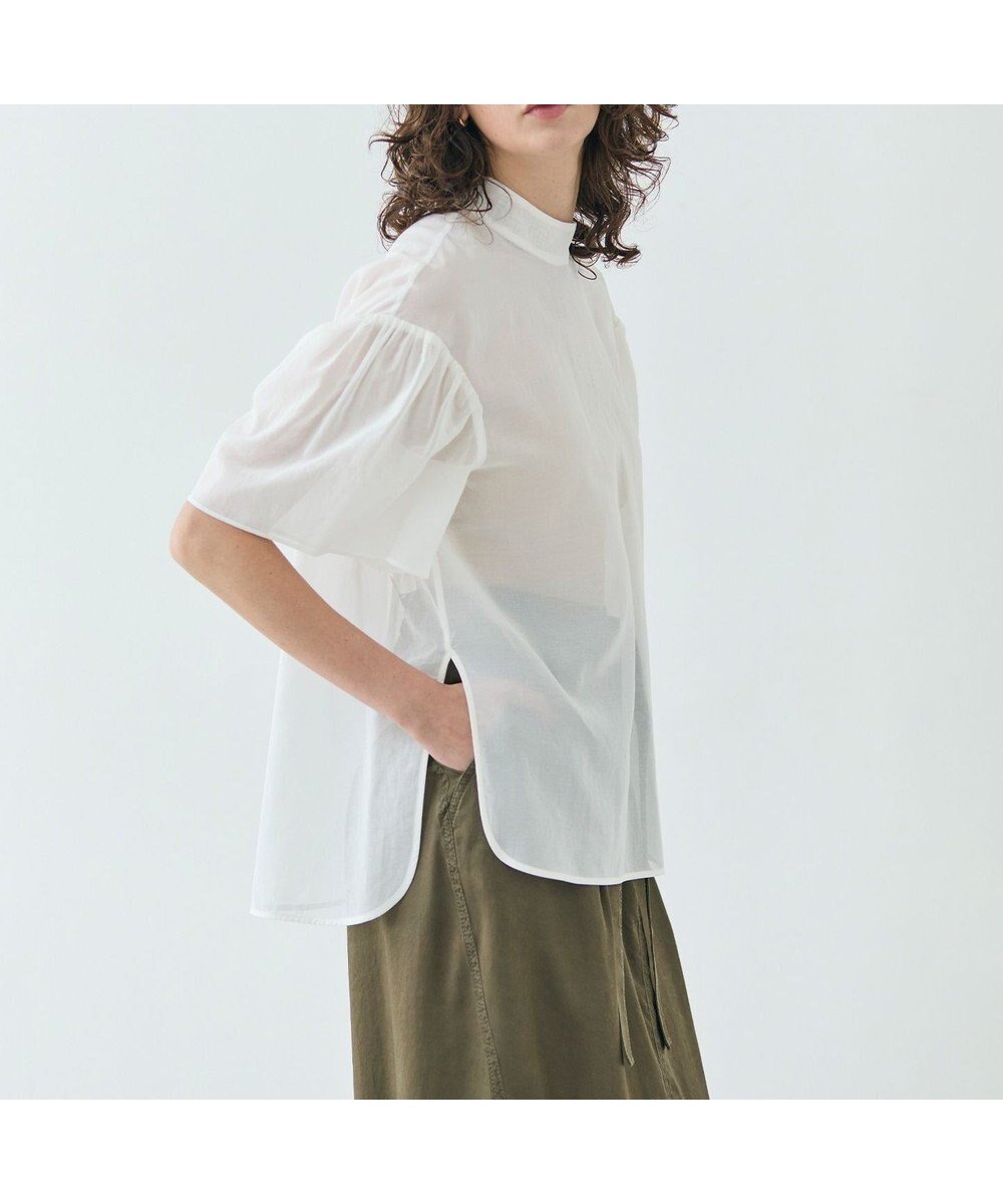 【ベイジ,/BEIGE,】の【洗える】PLUMERIA / コットンシアーパフスリーブブラウス インテリア・キッズ・メンズ・レディースファッション・服の通販 founy(ファニー) 　ファッション　Fashion　レディースファッション　Fashion for Women　トップス・カットソー　Cut & Sew Tops　シャツ・ブラウス・オフィスカジュアル　Elegant Blouses & Button-Ups　インナー　Innerwear　エアリー　Airy Texture　エレガント 上品　Elegant　シアー　Sheer, See-Through　スタンド　Stand Collar, Upright Stand　スリーブ　Sleeve, Long Sleeve / Short Sleeve　ワイド　Wide, Wide Fit　夏　Summer　春　Spring　S/S・春夏　SS, Spring/Summer, Warm Season　洗える　Machine Washable　ビジネス 仕事 通勤　Business / Work / Commuting　White|ID: prp329100004867525 ipo3291000000036260600