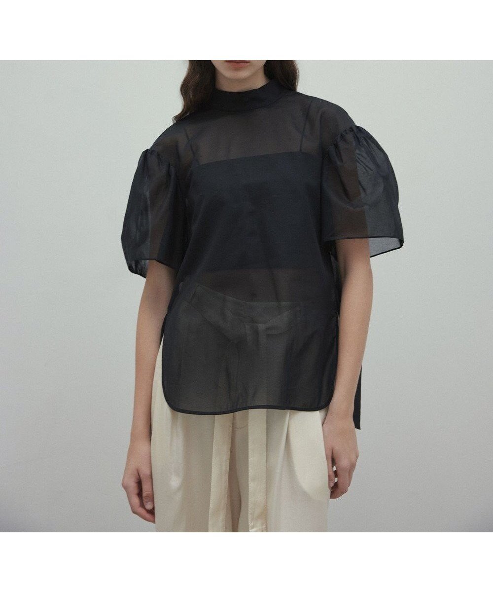 【ベイジ,/BEIGE,】の【洗える】PLUMERIA / コットンシアーパフスリーブブラウス インテリア・キッズ・メンズ・レディースファッション・服の通販 founy(ファニー) 　ファッション　Fashion　レディースファッション　Fashion for Women　トップス・カットソー　Cut & Sew Tops　シャツ・ブラウス・オフィスカジュアル　Elegant Blouses & Button-Ups　インナー　Innerwear　エアリー　Airy Texture　エレガント 上品　Elegant　シアー　Sheer, See-Through　スタンド　Stand Collar, Upright Stand　スリーブ　Sleeve, Long Sleeve / Short Sleeve　ワイド　Wide, Wide Fit　夏　Summer　春　Spring　S/S・春夏　SS, Spring/Summer, Warm Season　洗える　Machine Washable　ビジネス 仕事 通勤　Business / Work / Commuting　Black|ID: prp329100004867525 ipo3291000000036260602