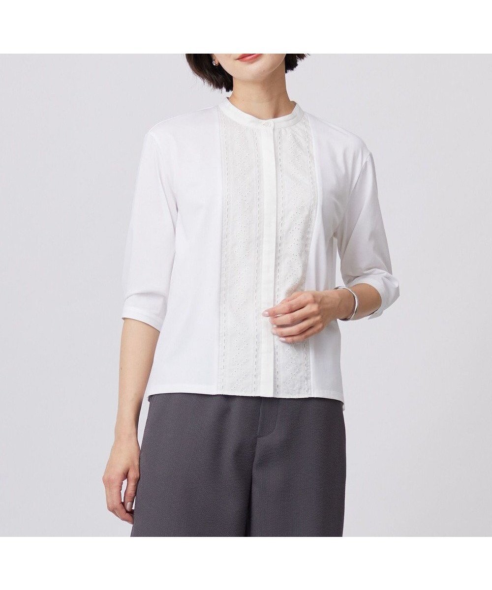 【ジェイ プレス/J.PRESS】の【洗える】エンブロシャツジャージー ブラウスライク カットソー インテリア・キッズ・メンズ・レディースファッション・服の通販 founy(ファニー) ファッション Fashion レディースファッション Fashion for Women トップス・カットソー Cut & Sew Tops シャツ・ブラウス・オフィスカジュアル Elegant Blouses & Button-Ups ロングTシャツ・Tシャツ Longline T-Shirts & Tees カットソー・ベーシックTシャツ Cut-and-Sewn Tops / Stretch Tees & Basics カットソー Cut and Sewn Top シルケット Silket, Silky Cotton 夏 Summer 春 Spring S/S・春夏 SS, Spring/Summer, Warm Season 洗える Machine Washable 無地 Plain, Solid Color ホワイト系|ID: prp329100004867530 ipo3291000000036260635