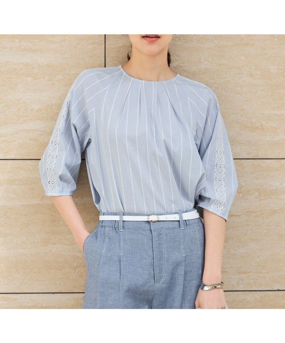 【自由区/JIYU-KU】の【洗える】エンブロイダリーブロードプルオーバー ブラウス インテリア・キッズ・メンズ・レディースファッション・服の通販 founy(ファニー) ファッション Fashion レディースファッション Fashion for Women トップス・カットソー Cut & Sew Tops シャツ・ブラウス・オフィスカジュアル Elegant Blouses & Button-Ups カジュアルプルオーバー・ニットトップス Pullovers & Knit Tops / Casual Pullovers 春 Spring 洗える Machine Washable クロップド Cropped, Short Length シャンブレー Chambray, Denim-Like Fabric ストライプ Stripe, Striped Pattern スリーブ Sleeve, Long Sleeve / Short Sleeve バランス Balance, Style Balance ボトム Bottoms, Lower Wear 無地 Plain, Solid Color レース Lace, Lace Fabric ワーク Workwear, Utility Style S/S・春夏 SS, Spring/Summer, Warm Season 夏 Summer サックス×オフストライプ|ID: prp329100004867533 ipo3291000000036260652