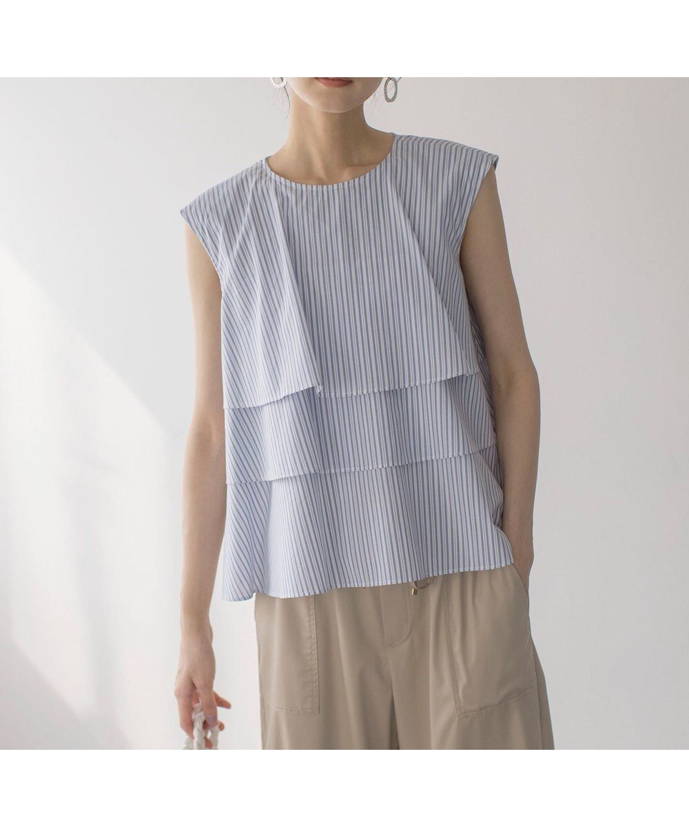 【組曲/KUMIKYOKU】の【WEB限定】コットンレーヨンシャーティングノースリーブ ブラウス インテリア・キッズ・メンズ・レディースファッション・服の通販 founy(ファニー) ファッション Fashion レディースファッション Fashion for Women トップス・カットソー Cut & Sew Tops キャミソール&ノースリーブ Camisoles & Sleeveless Tops シャツ・ブラウス・オフィスカジュアル Elegant Blouses & Button-Ups エレガント 上品 Elegant 春 Spring コンパクト Compact, Small Size シンプル Simple, Minimal ノースリーブ Sleeveless, No-Sleeve フェミニン Feminine, Girly フリル Frill, Ruffle ブロード Broadcloth, Fine Cotton S/S・春夏 SS, Spring/Summer, Warm Season 夏 Summer ブルーストライプ系1|ID: prp329100004867540 ipo3291000000036260698